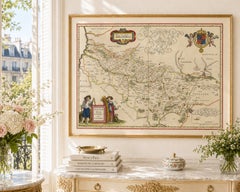 Decorative Blaeu Map of Picardy with Costume Figures, France 1642