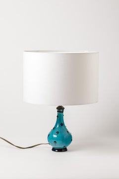 Decorative Blue and Black Art Deco Ceramic Table Lamp by Lachenal, 1930