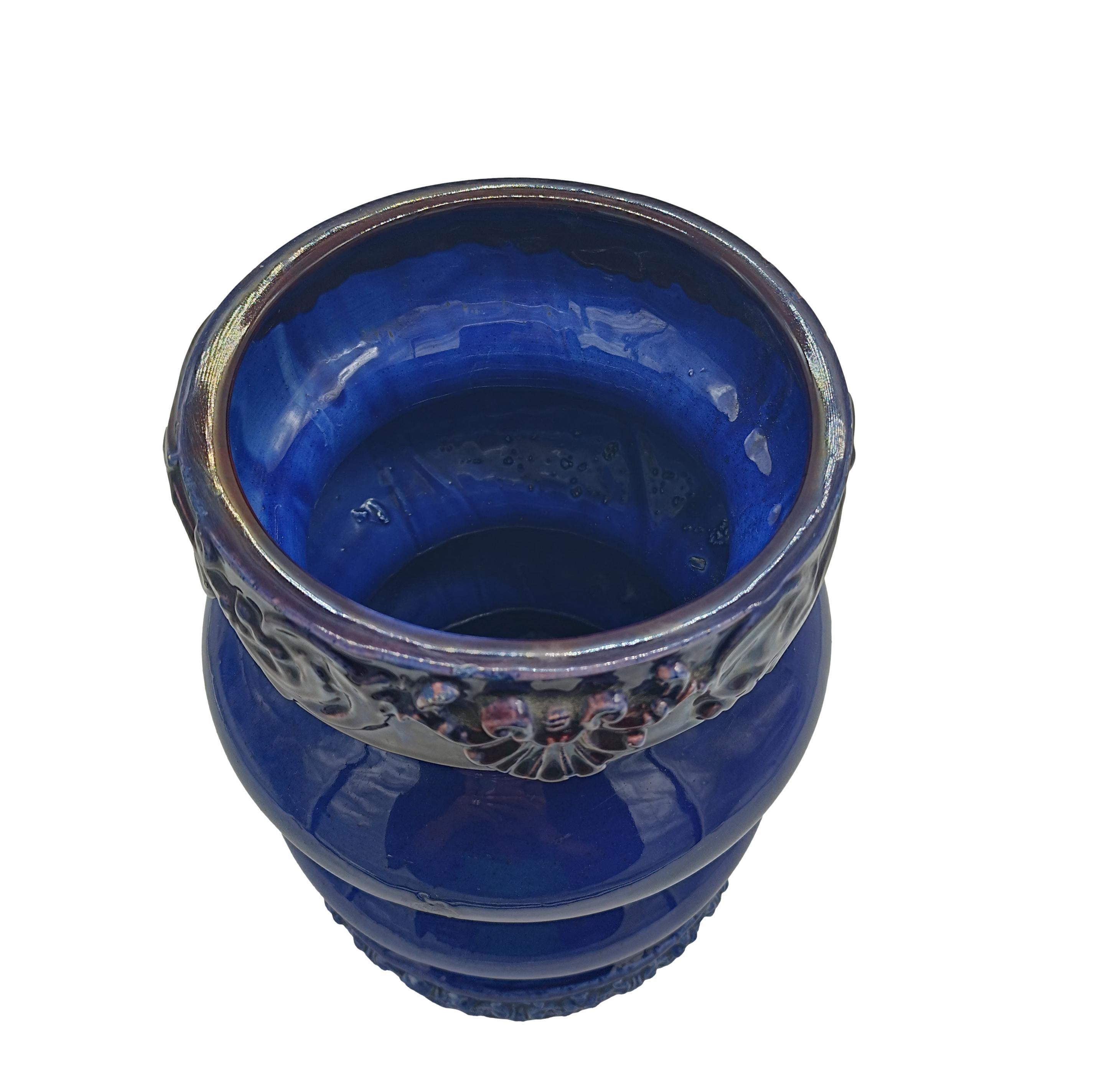 Mid-Century Modern Vase décoratif en céramique bleue, Italie, années 1970 en vente