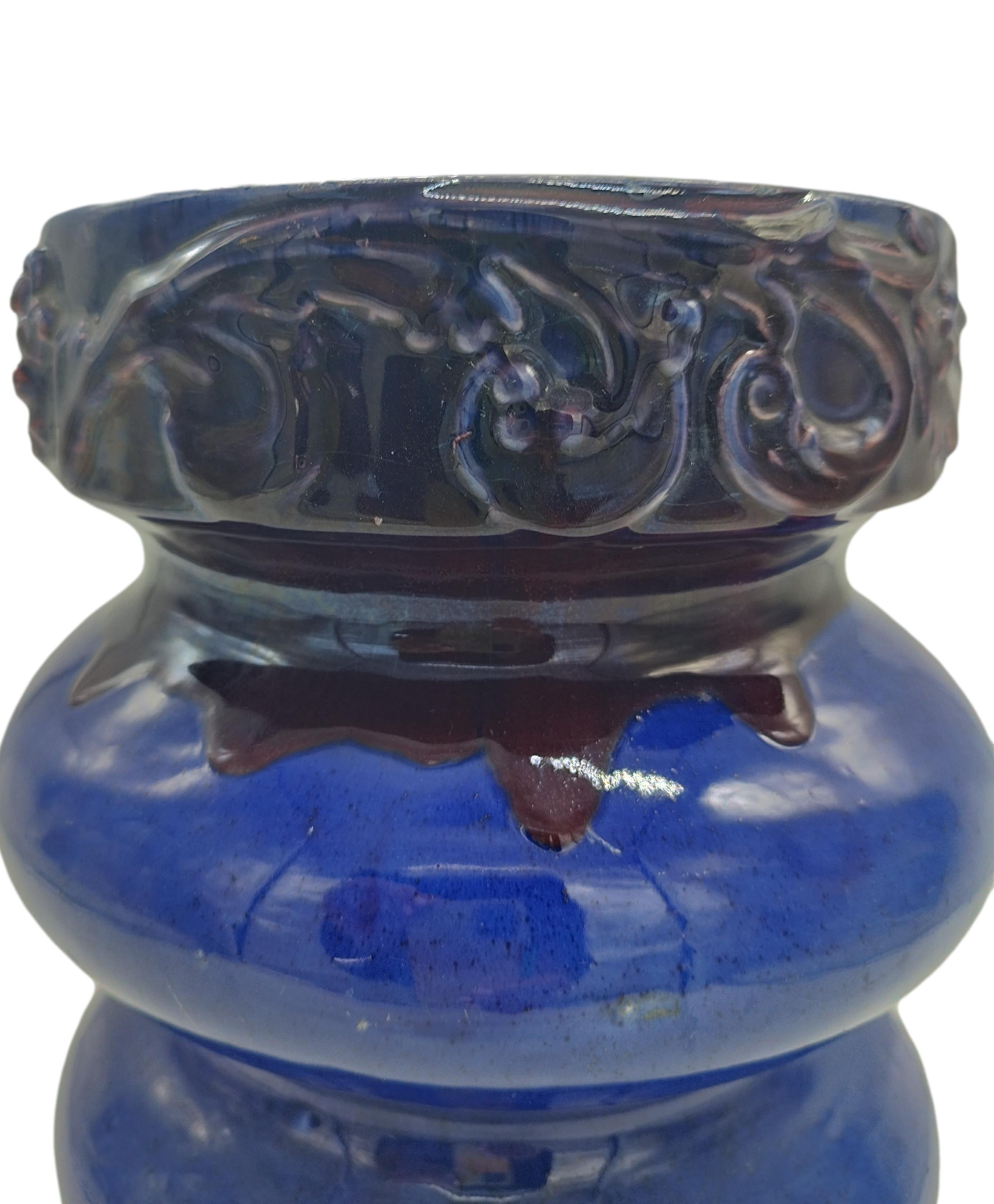 Italian Decorative Blue Ceramic Vase, Italy 1970s For Sale