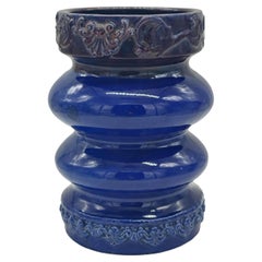 Vintage Decorative Blue Ceramic Vase, Italy 1970s