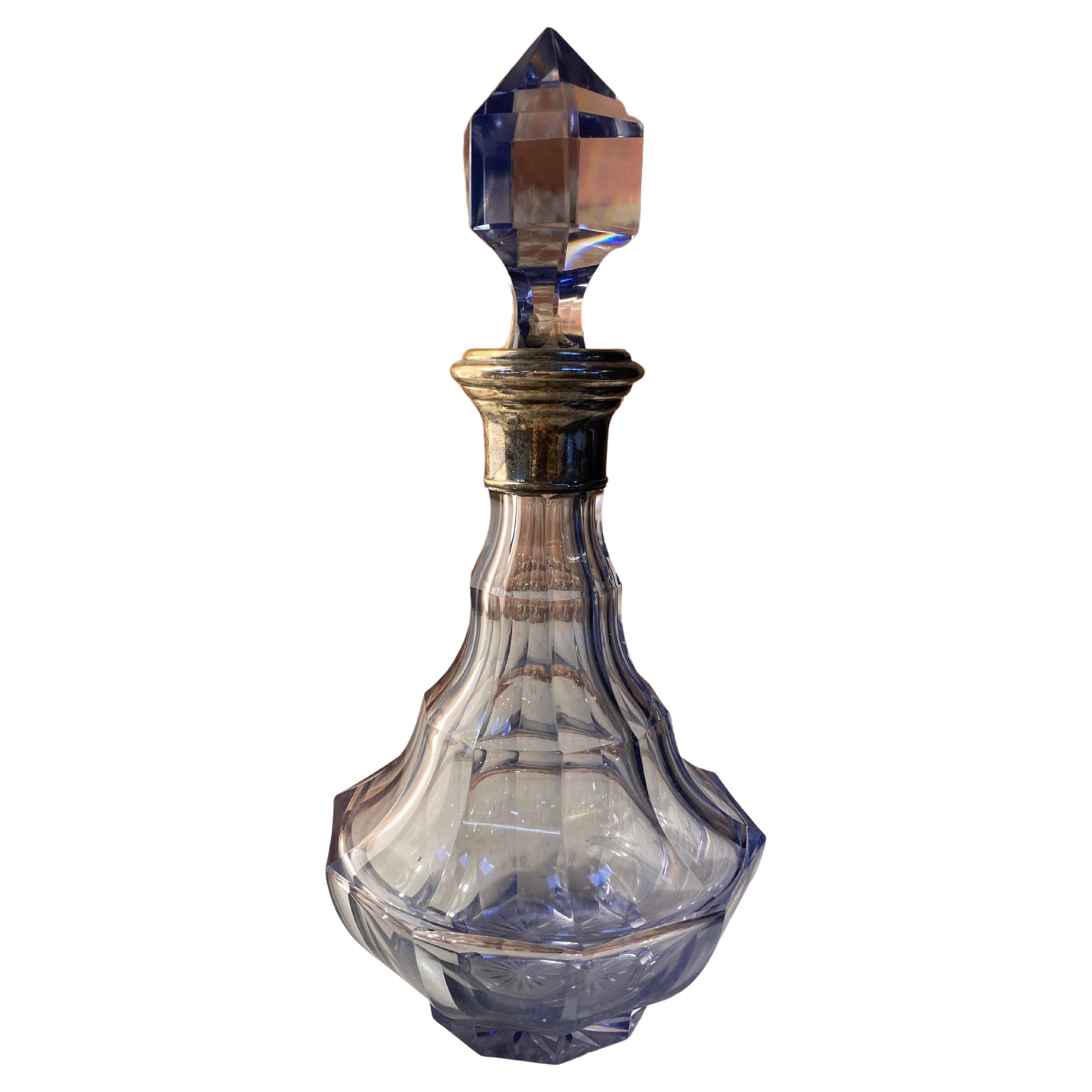 Carafe / bouteille décorative en cristal italien bleu, années 1970