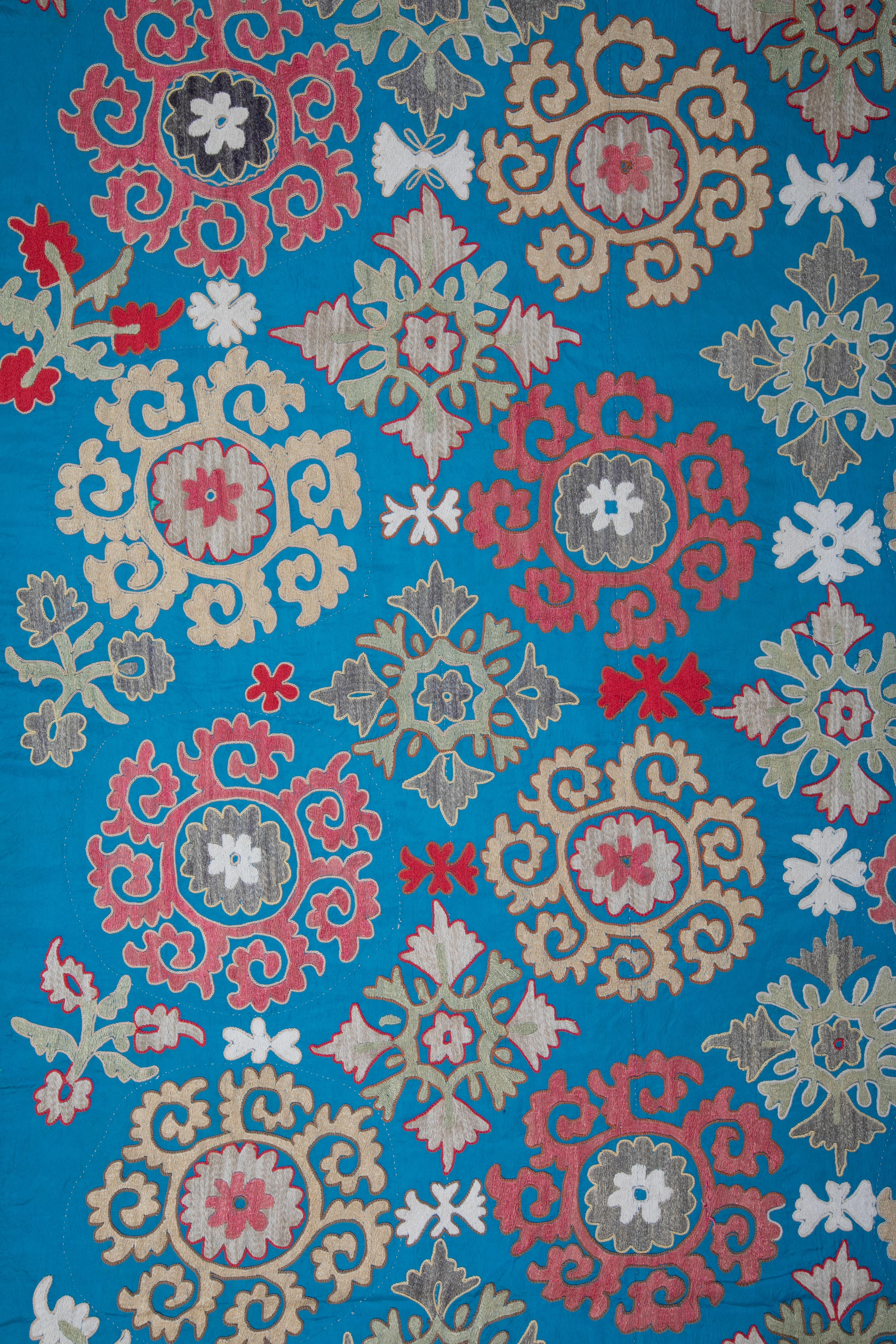 Embroidered Decorative Blue Suzani from Uzbekistan, 1970s
