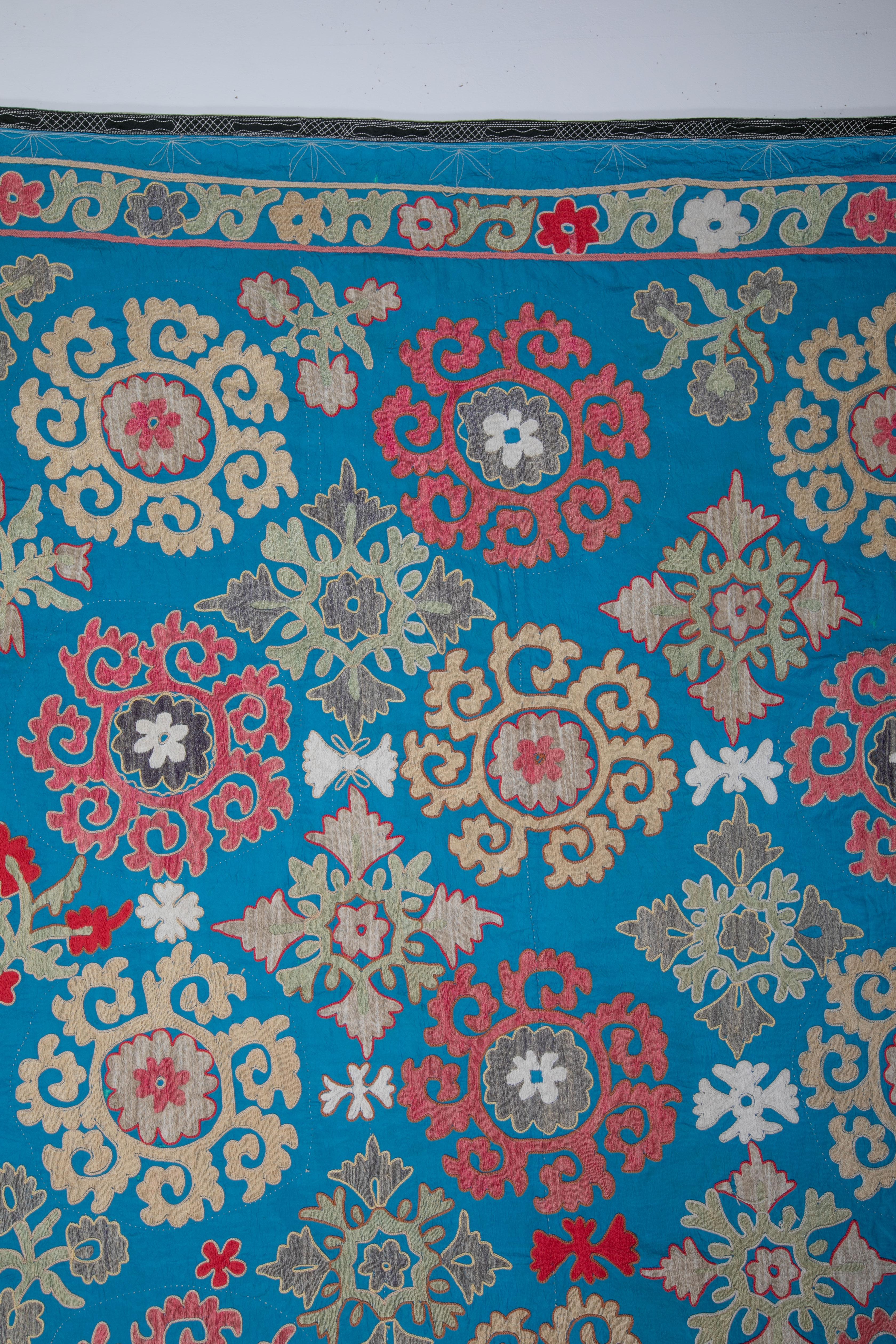 20th Century Decorative Blue Suzani from Uzbekistan, 1970s