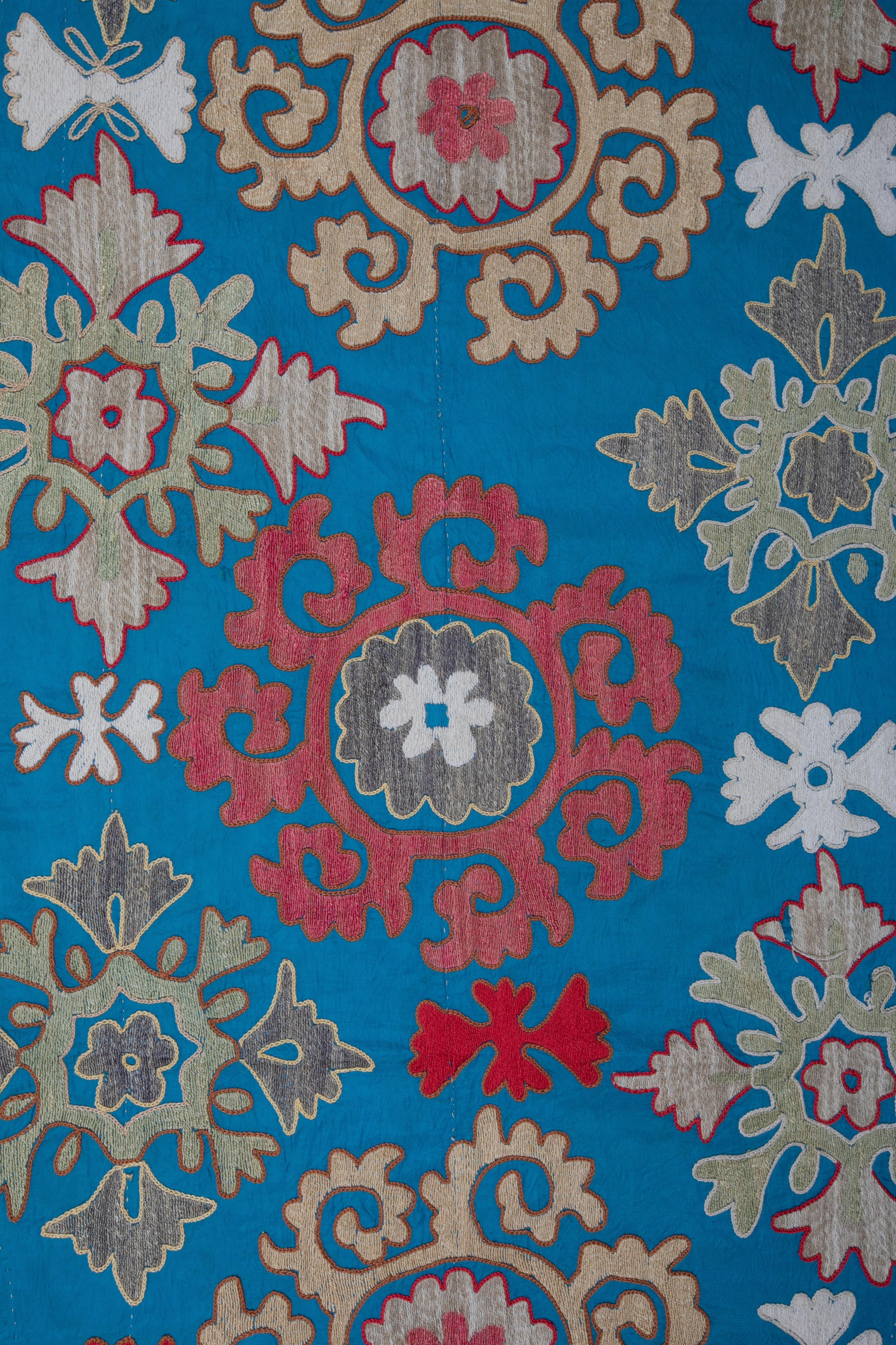 Decorative Blue Suzani from Uzbekistan, 1970s 1