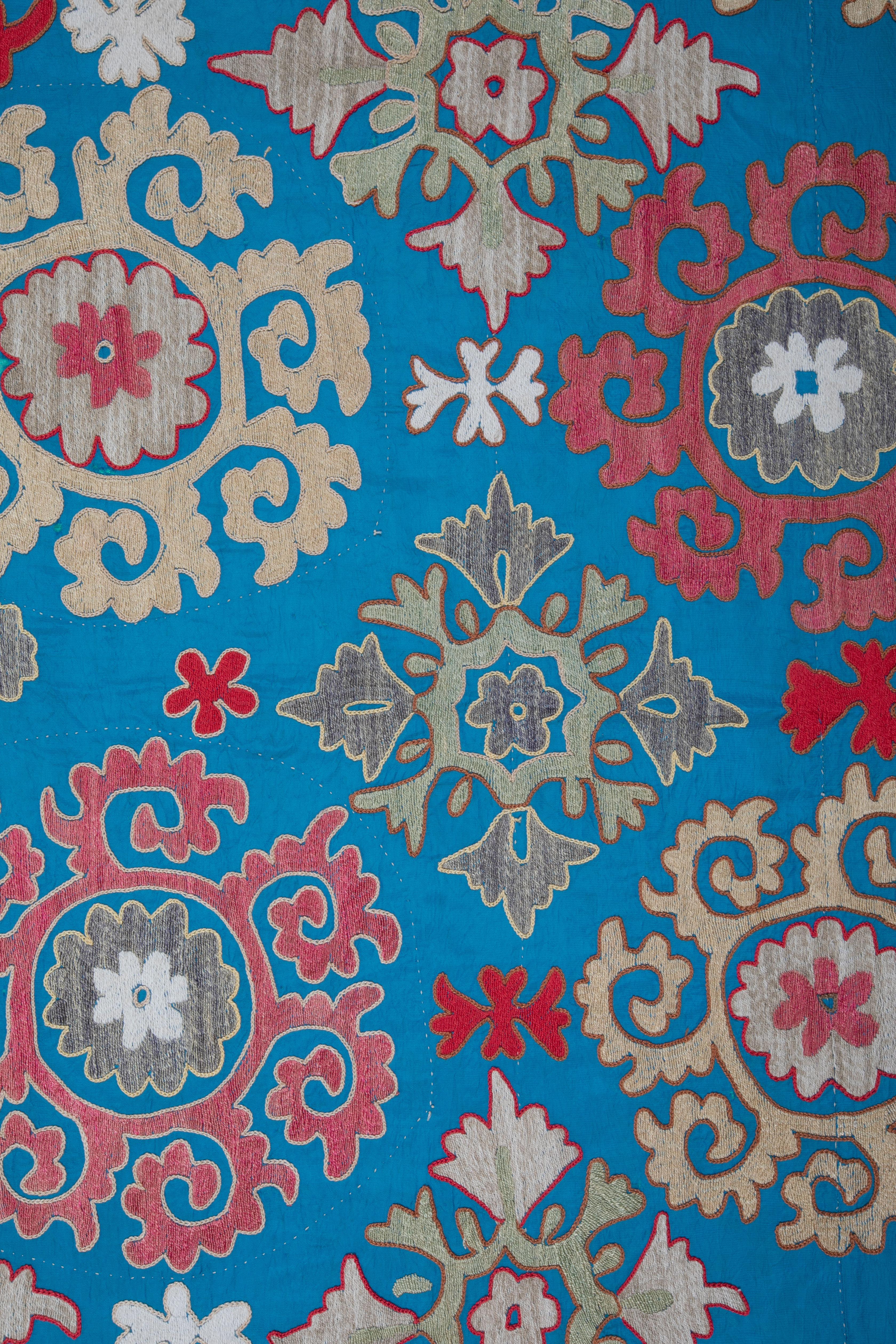 Decorative Blue Suzani from Uzbekistan, 1970s 2