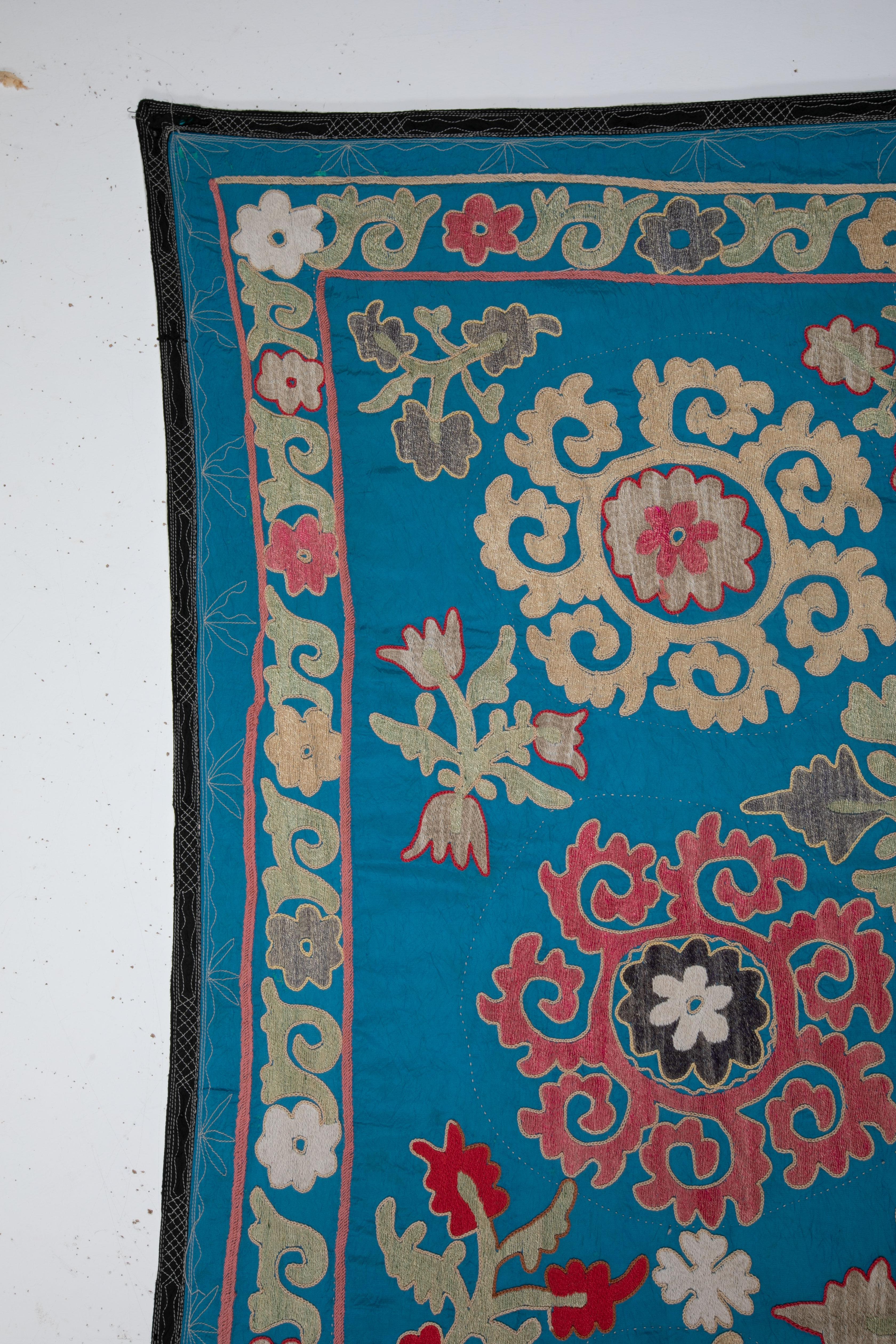 Decorative Blue Suzani from Uzbekistan, 1970s 3