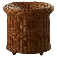 Decorative Bohemian Rattan Side Table / Stool, French Mid-20th Century