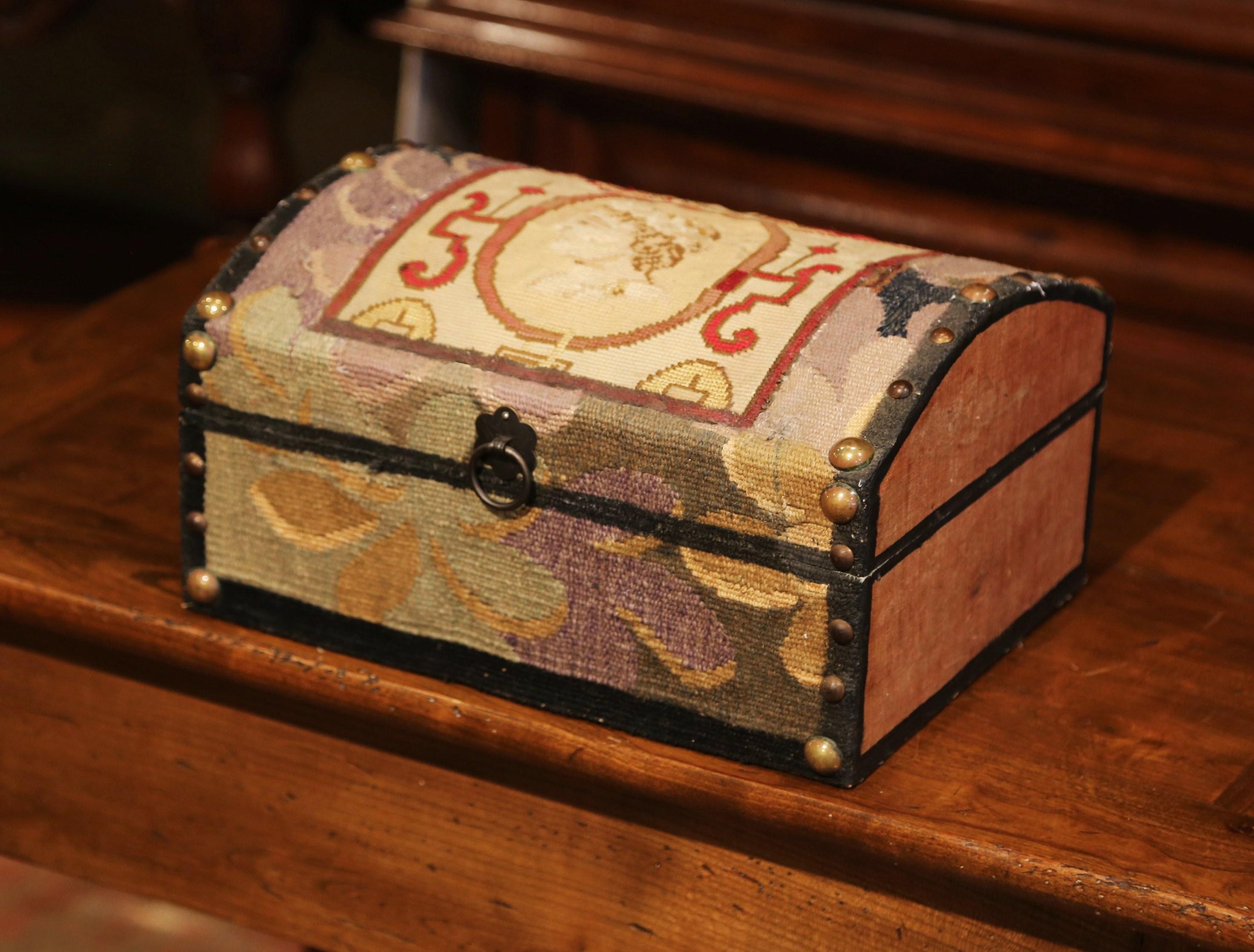 Contemporary Decorative Bombe Box with 18th Century Needlepoint Tapestry by J. Lamy For Sale