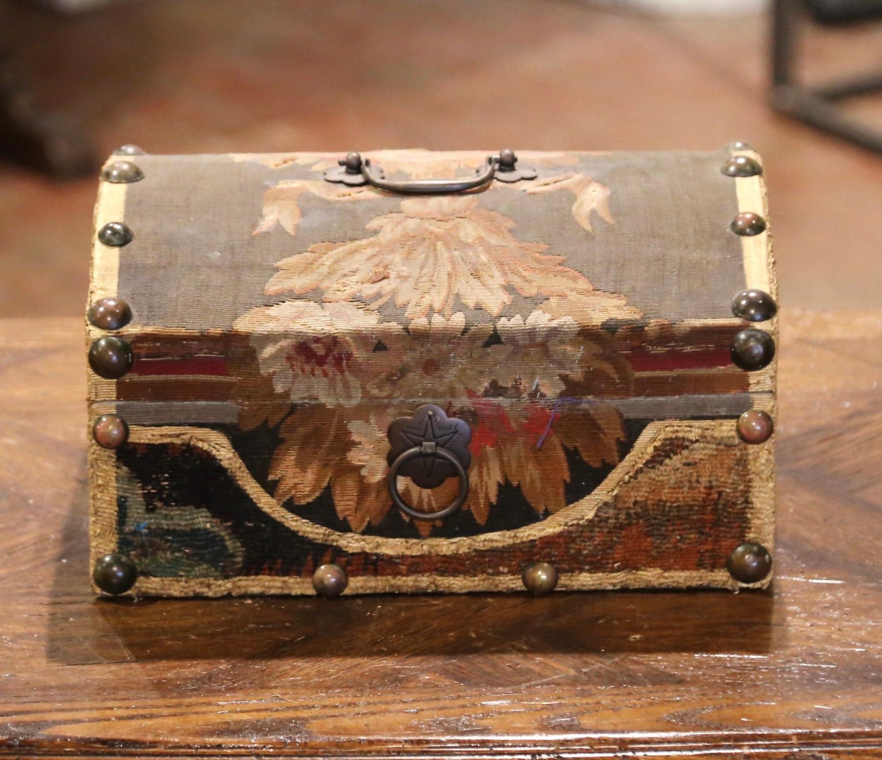 American Decorative Bombe Jewelry Box with 18th Century Aubusson Tapestry Signed J. Lamy For Sale