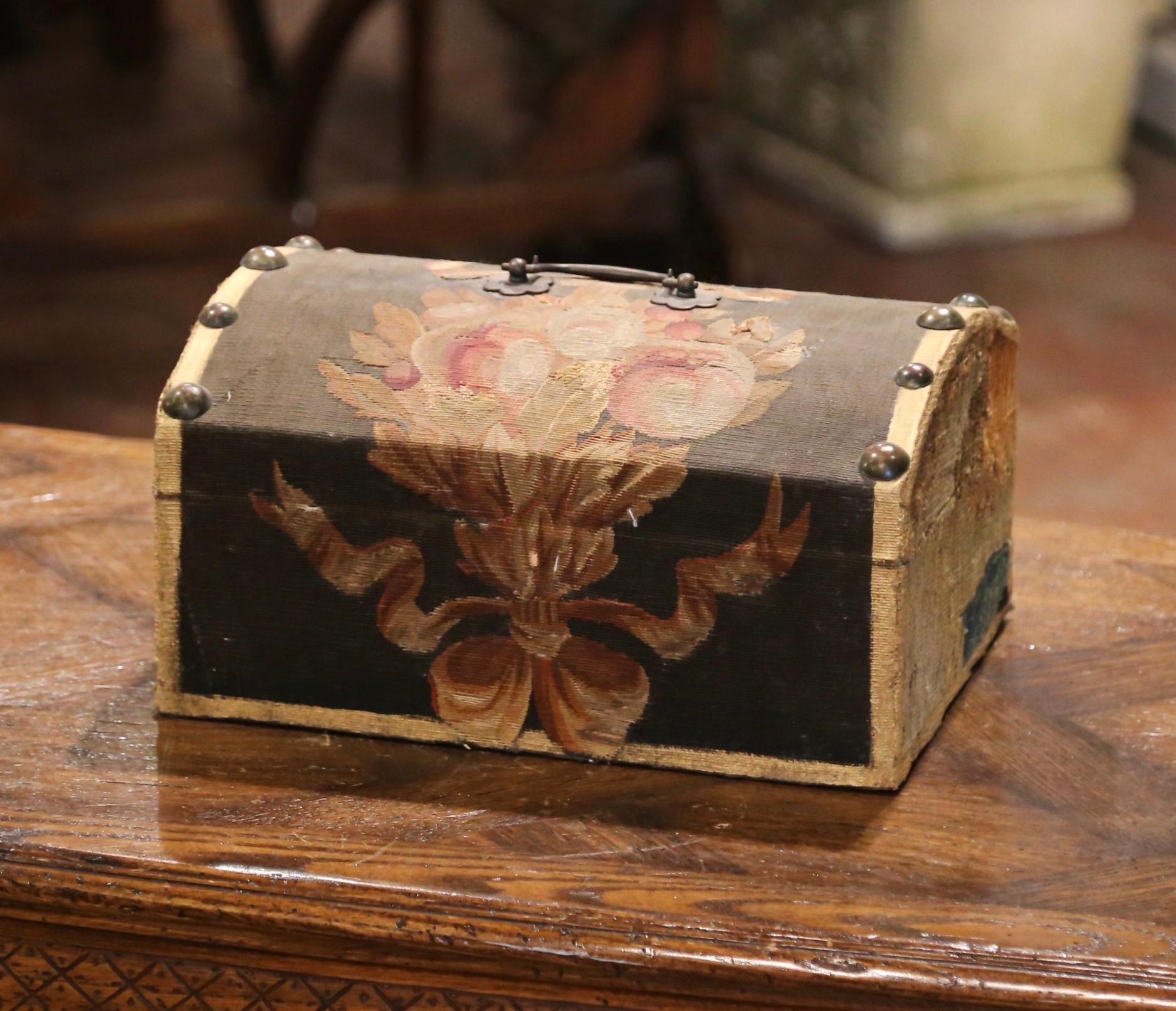 Decorative Bombe Jewelry Box with 18th Century Aubusson Tapestry Signed J. Lamy For Sale 1