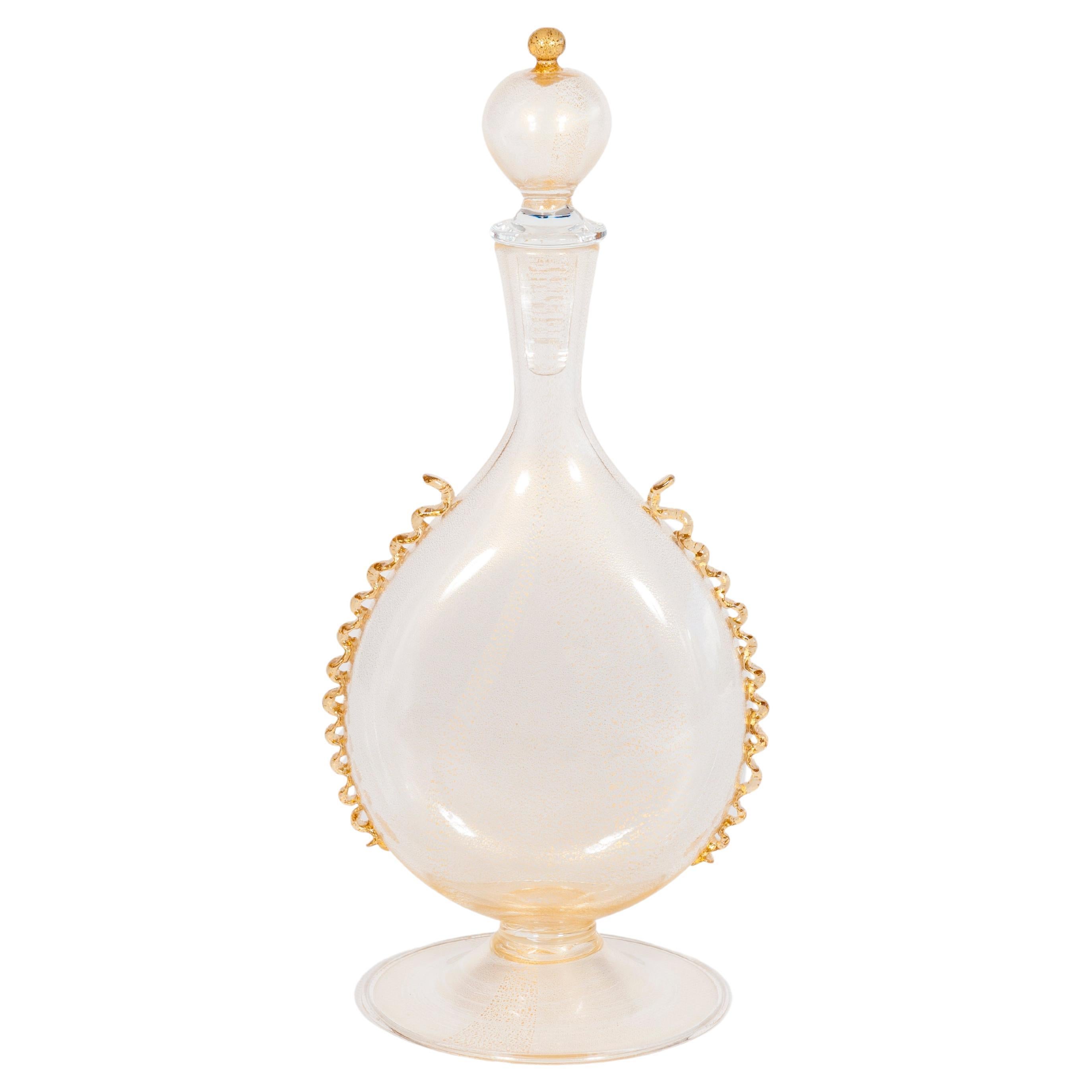 Dekorative Flasche aus Murano-Glas mit Blattgoldeinlagen Venedig Italien 1970er Jahre