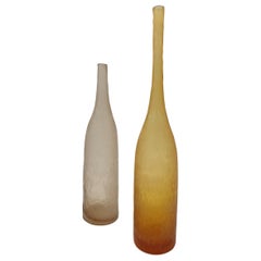 Decorative Bottles in "Battuto" Finish, Murano Glass by Cenedese, Amber and Pink