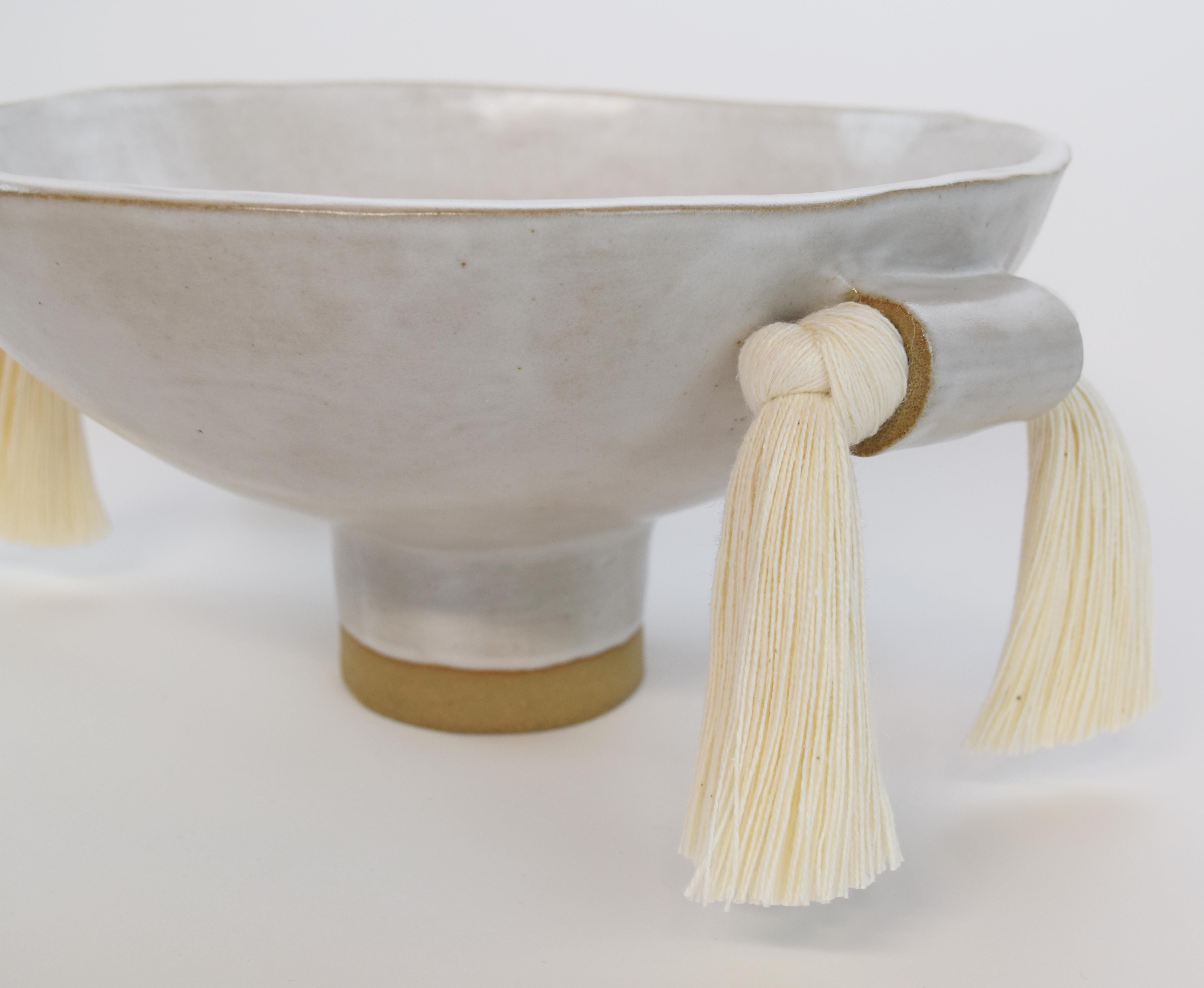 American Decorative Ceramic Bowl #697 in White with White Cotton Fringe