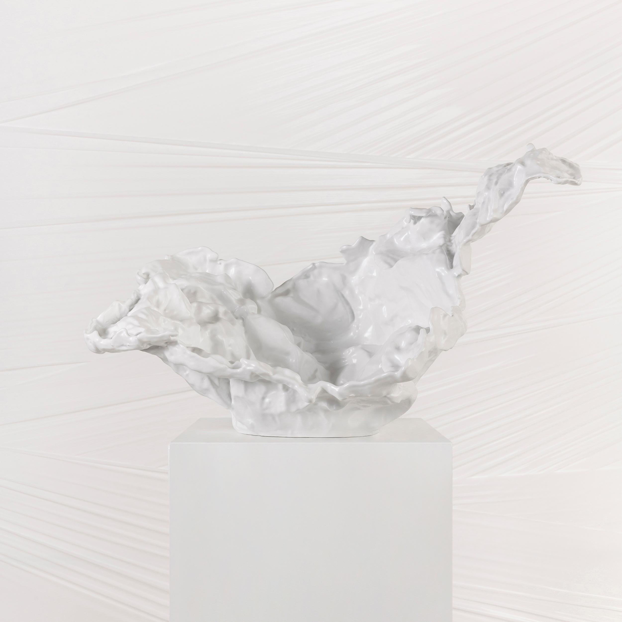 White bowl is made based on innovative, modern digital technology and deep knowledge of the craft.

The artist in the creative process and in the structures of objects uses the forms of foil prints, which he randomly finds and imprints in the city