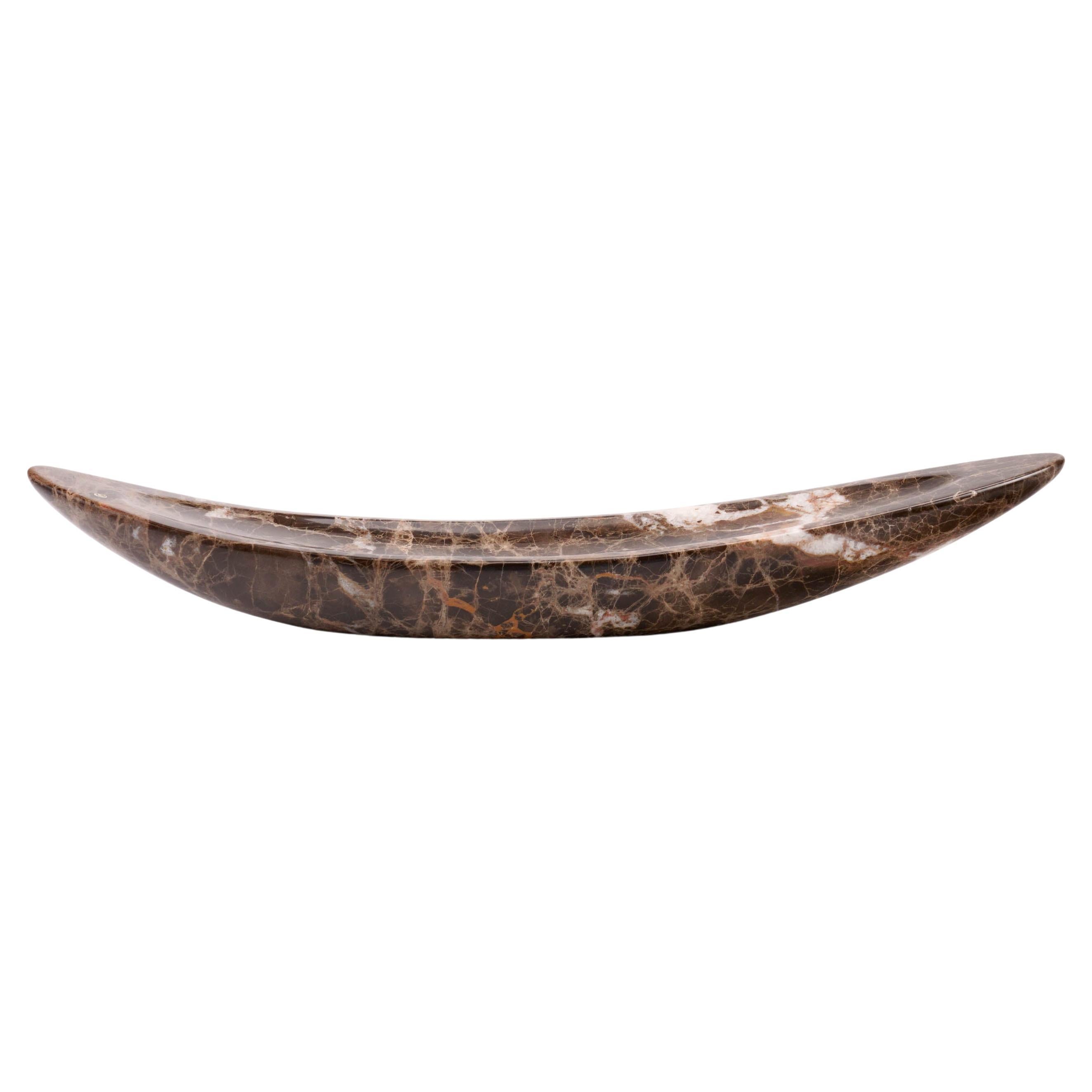Decorative Bowl Centerpiece Vessel Sculpture Brown Emperador Marble Handmade