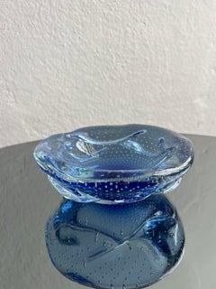 Decorative Bowl in Blue "Bullicante" Murano Glass, Vintage Collectible