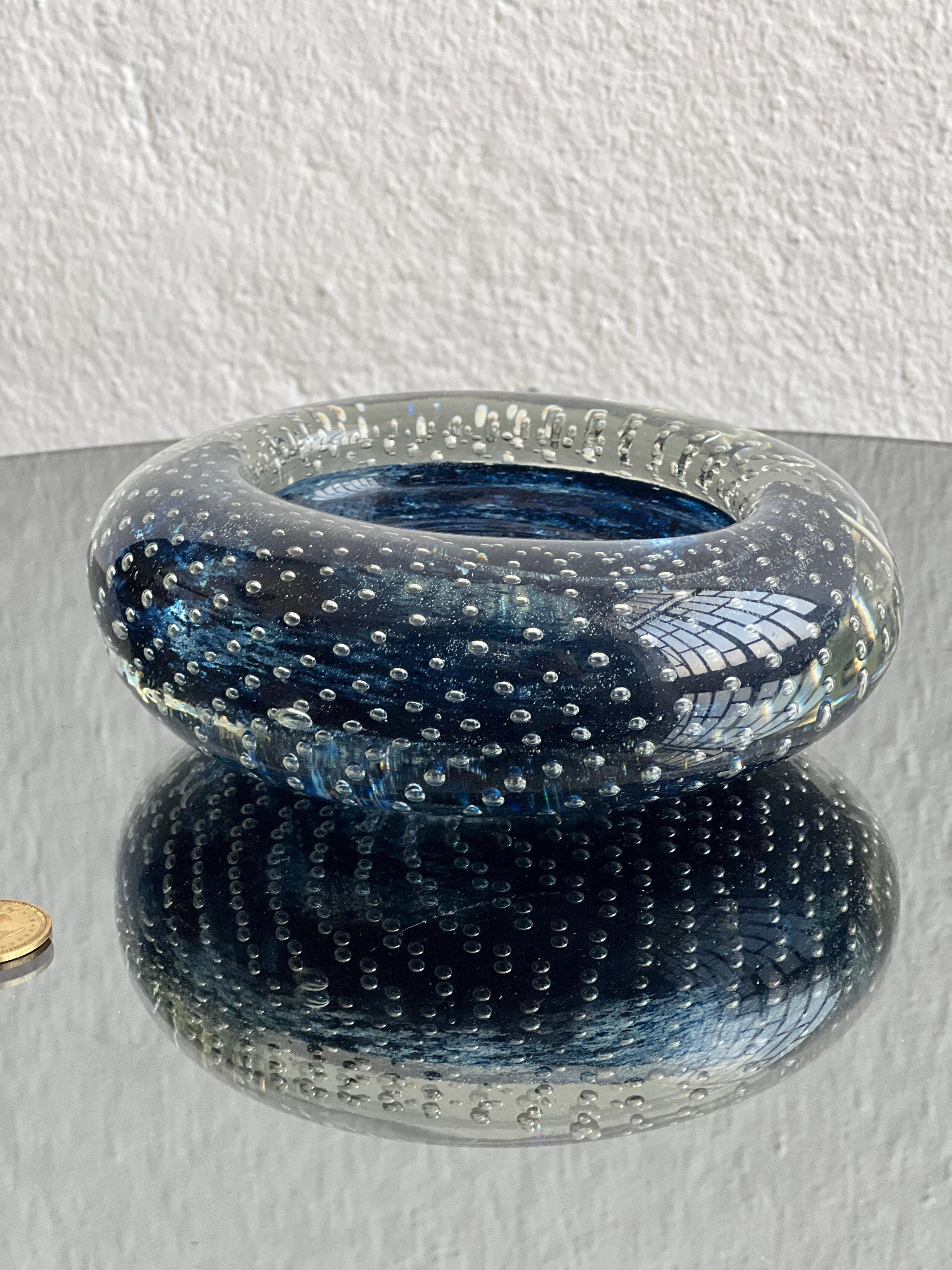 Decorative Bowl in Blue "Bullicante" Murano Glass, Vintage Collectible