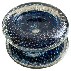 Decorative Bowl in Blue "Bullicante" Murano Glass, Vintage Collectible Decorative Bowl in Blue "Bullicante" Murano Glass, Vintage Collectible