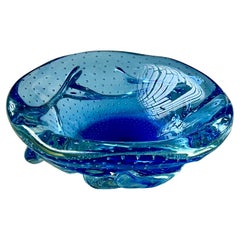 Dekorative Schale aus blauem "Bullicante" Murano Glas, Vintage Sammlerstück