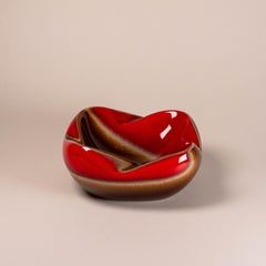 Decorative Bowl or Dish, Ceramic in Red and Brown Enamel, Verceram France 1950