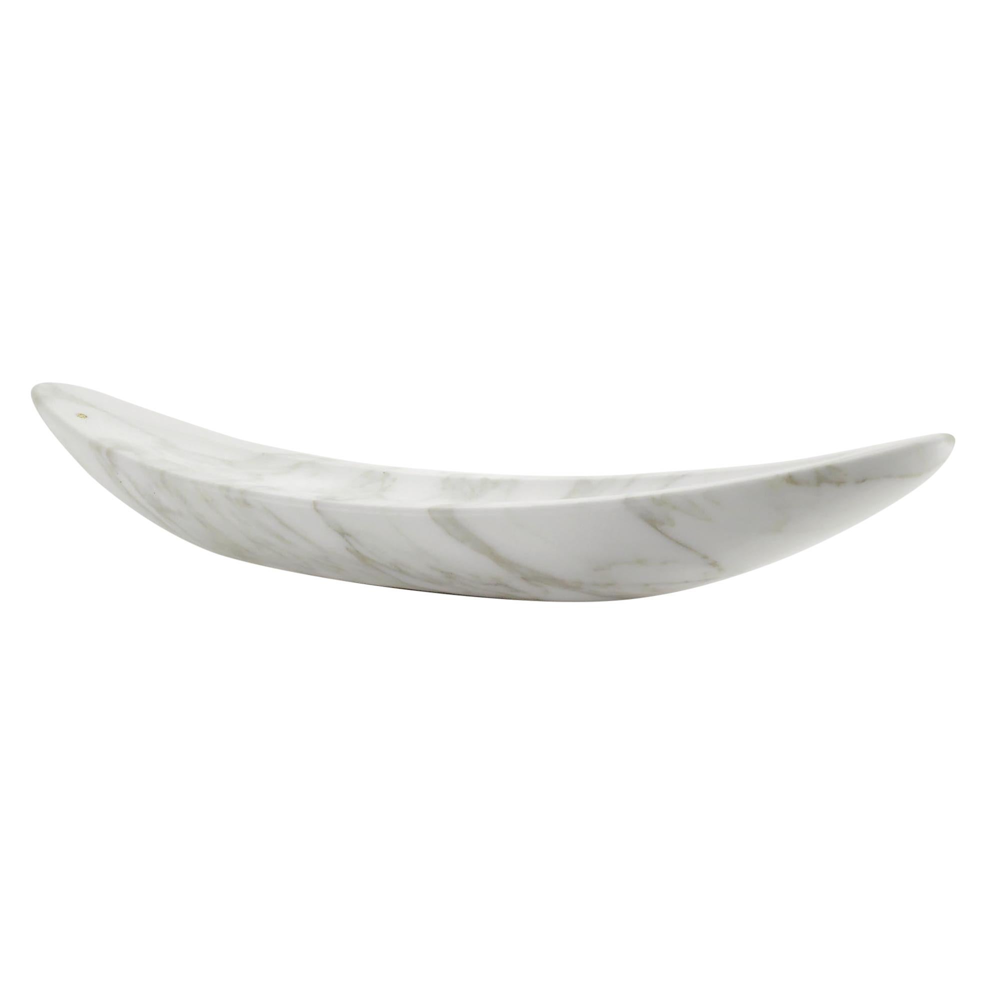 Decorative Bowl Centerpiece Vessel Sculpture White Calacatta Marble Handmade