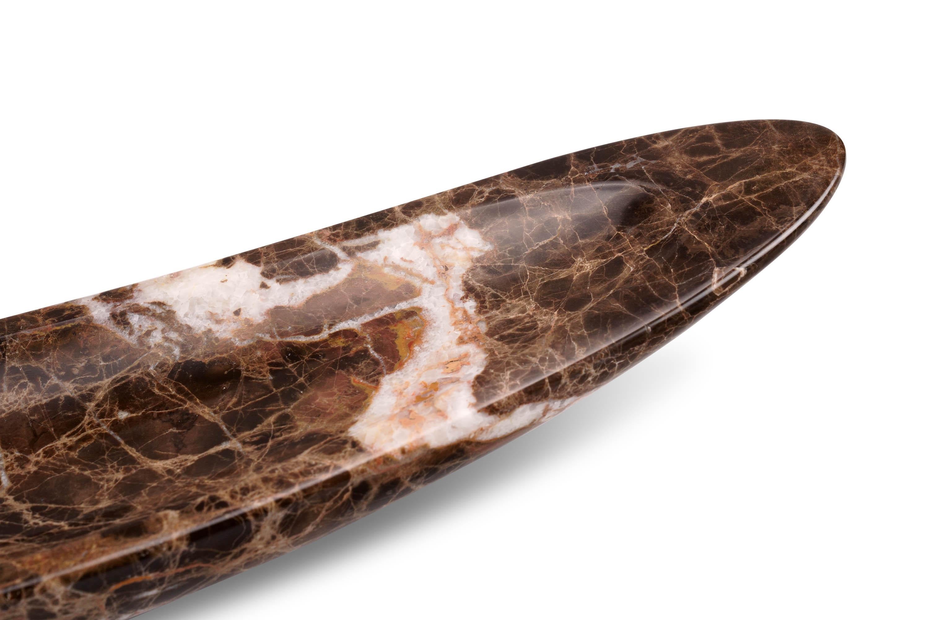Sculpté à la main Décorative Bowl Vase Vessel Sculpture Brown Emperador Marble Handmade Italy en vente