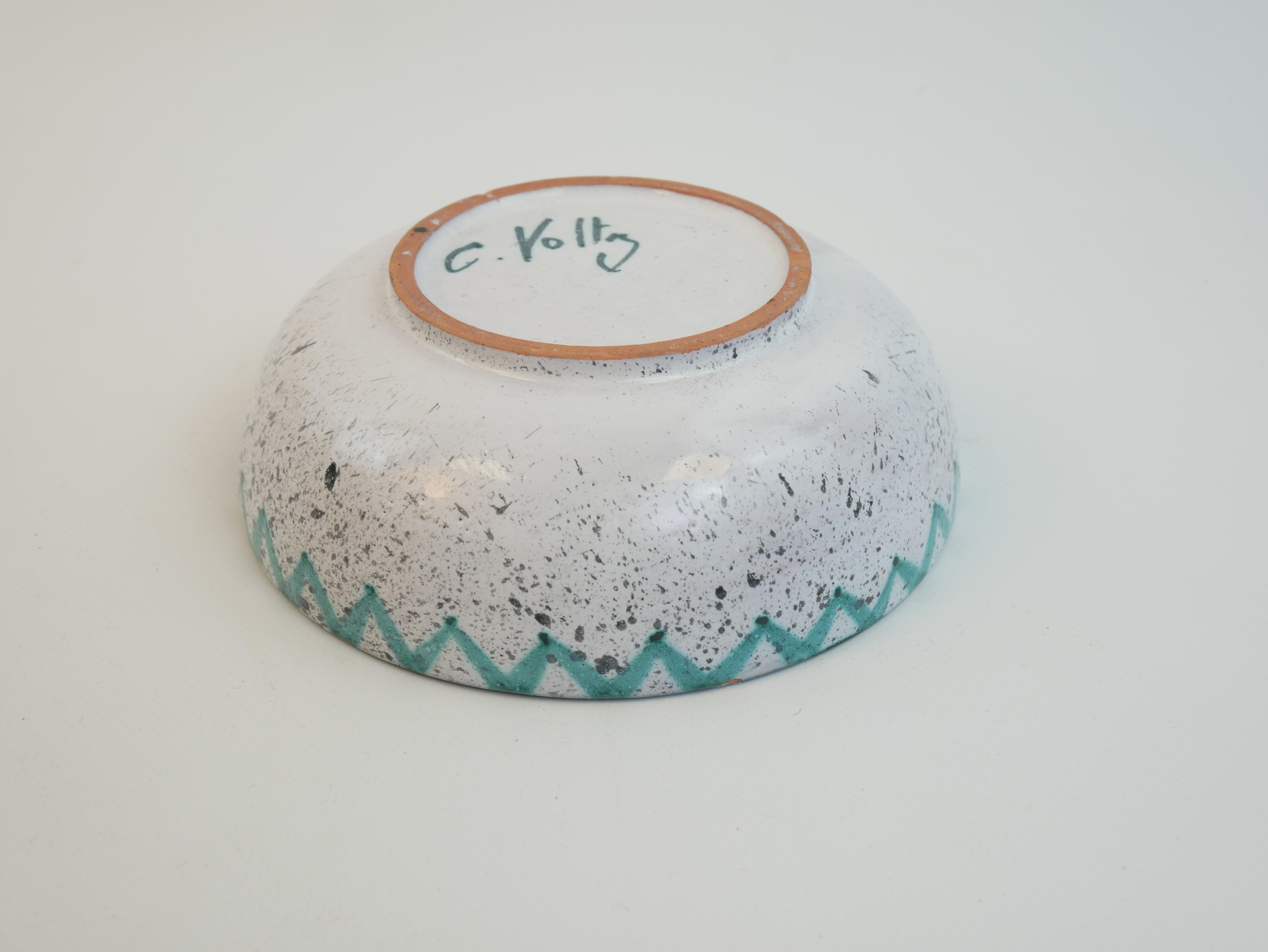 Ceramic Decorative bowl with a drawing of a bird by Charles Voltz Vallauris circa 1960 For Sale
