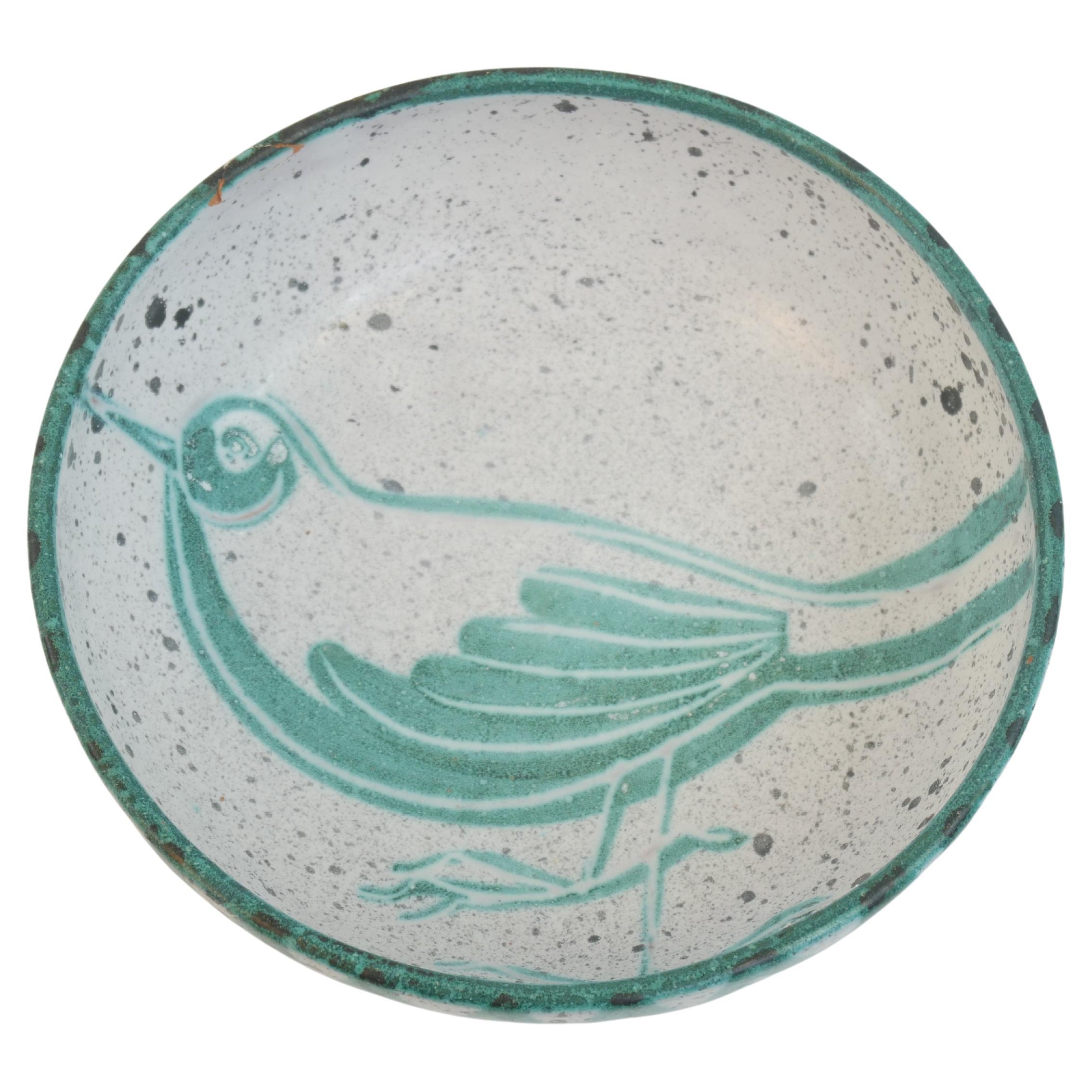 Bol décoratif avec un dessin d'oiseau par Charles Voltz Vallauris circa 1960
