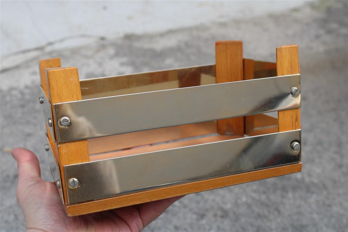 Decorative Box Bowl Empty Pockets in Wood and Brass Italian Design from 1970s For Sale 2
