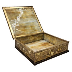 Decorative box by Tiffany Studios New York in bronze and mother-of-pearl.