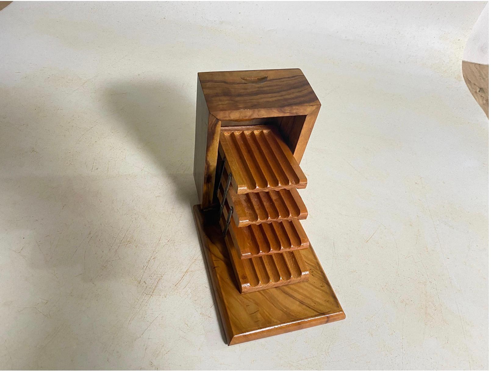Mid-20th Century Decorative Box for Cigarettes in olive wood brown color France circa 1950 For Sale