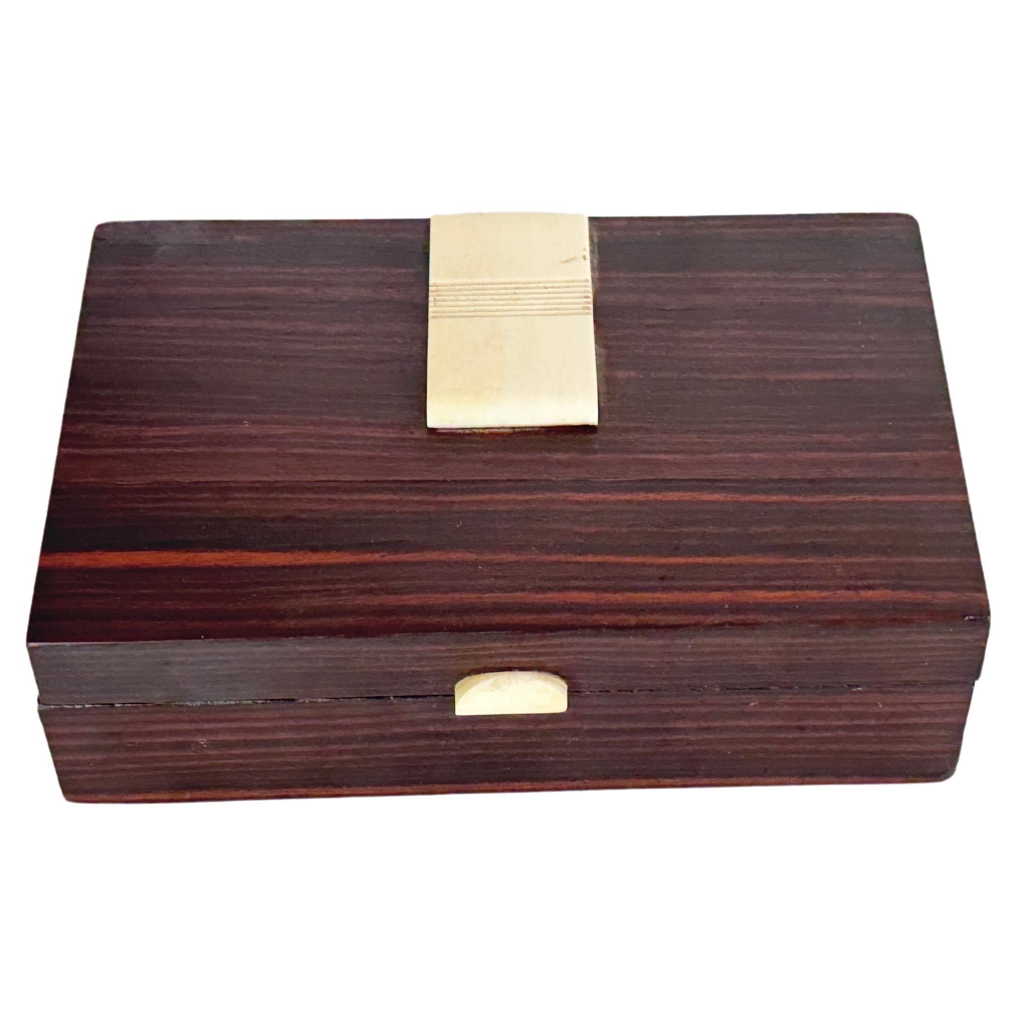 Decorative Box for Cigarettes in  wood and Bakelite brown and White color France For Sale