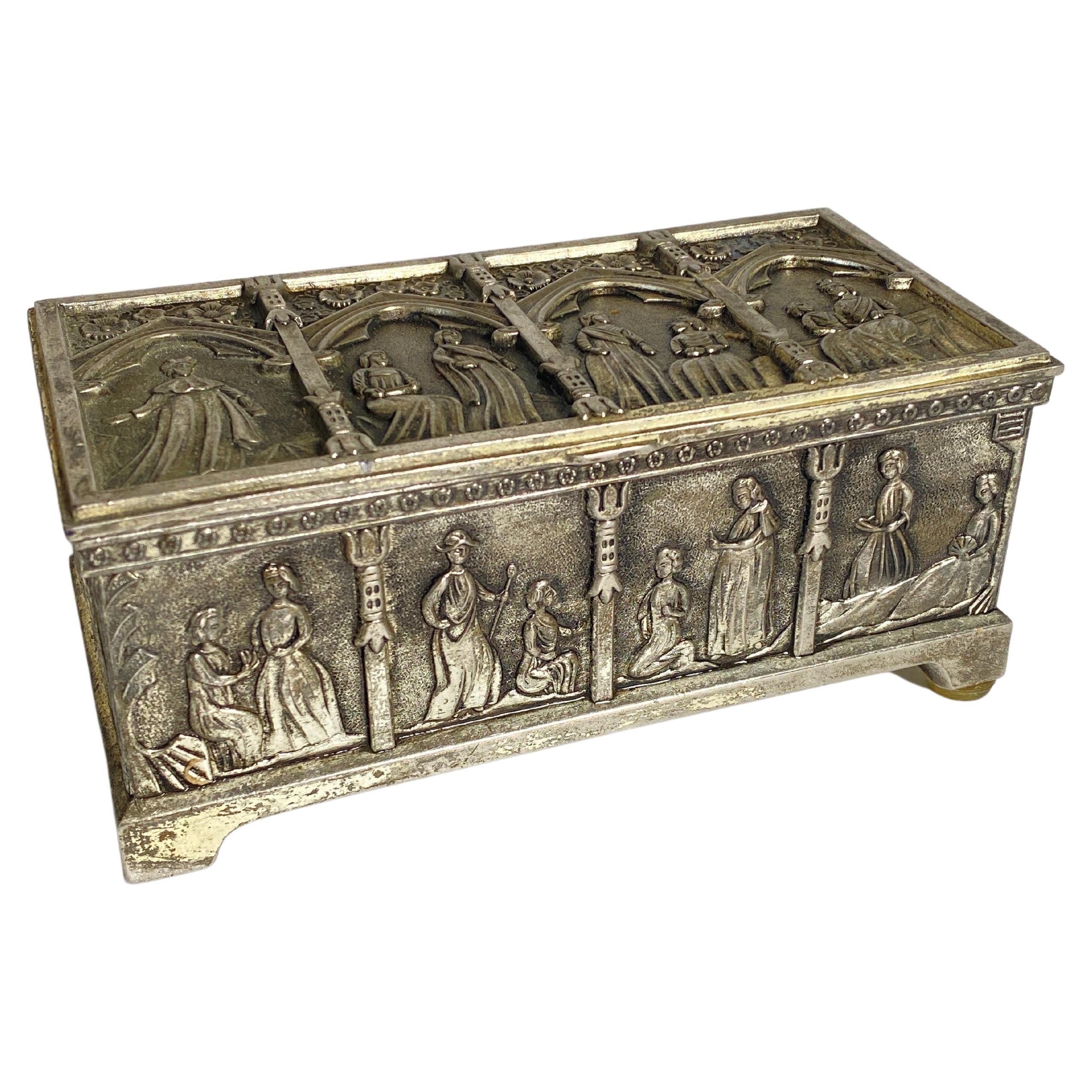 Caja Decorativa de Metal, Color Plata, Inglaterra Siglo XIX