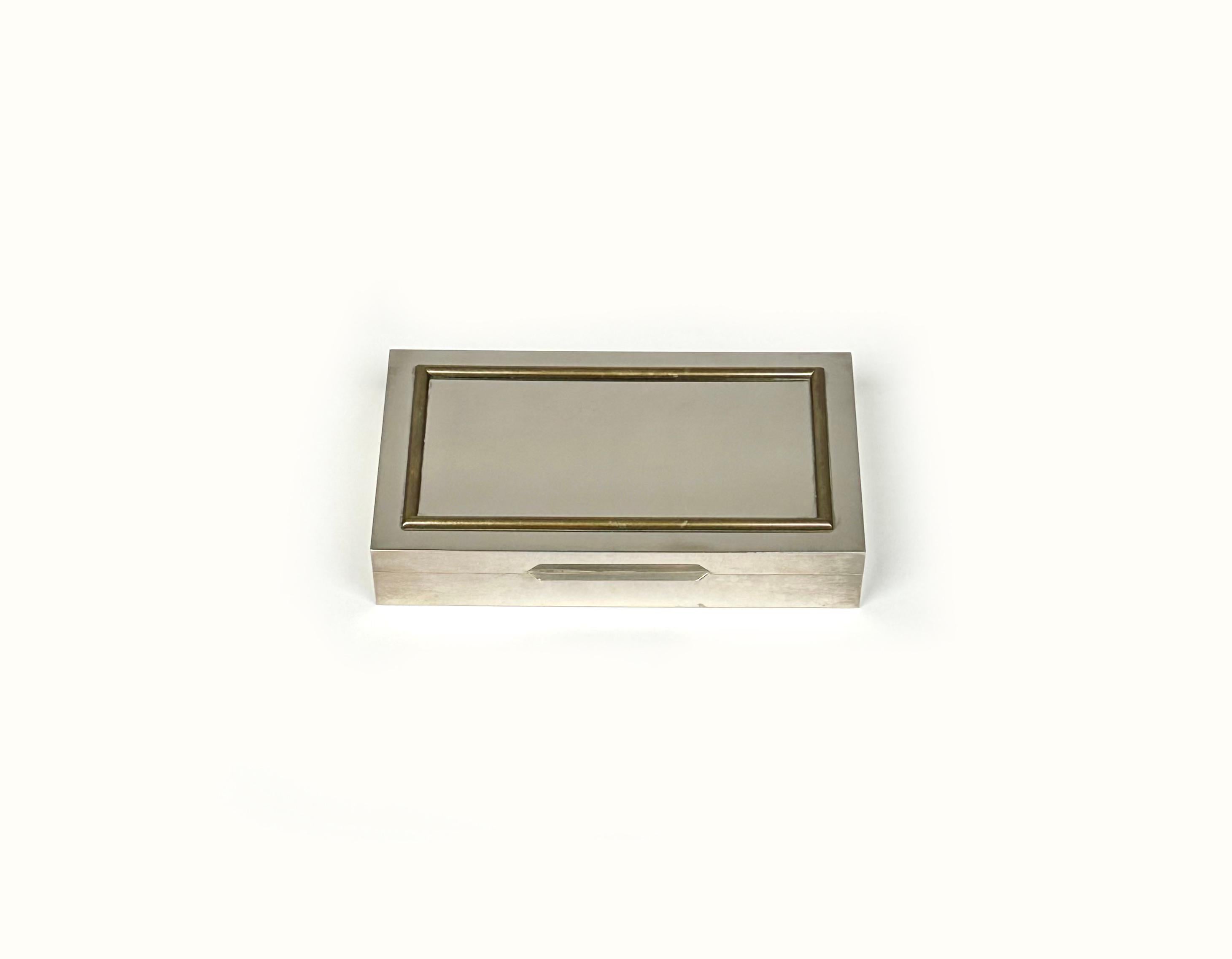 Mid-Century Modern Decorative Box in Polished Steel, Brass and Wood by Rue Royale, France 1970s For Sale