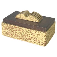 Vintage Decorative Box in Wood and Ceramic, Art Deco Period, Brown Color, France, 1940