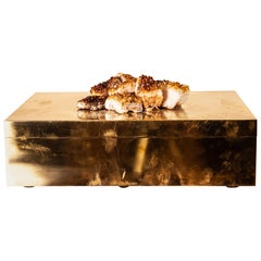 Decorative Box, Natural Solid Brass, Quartz Crystal, Florence Manufacturing