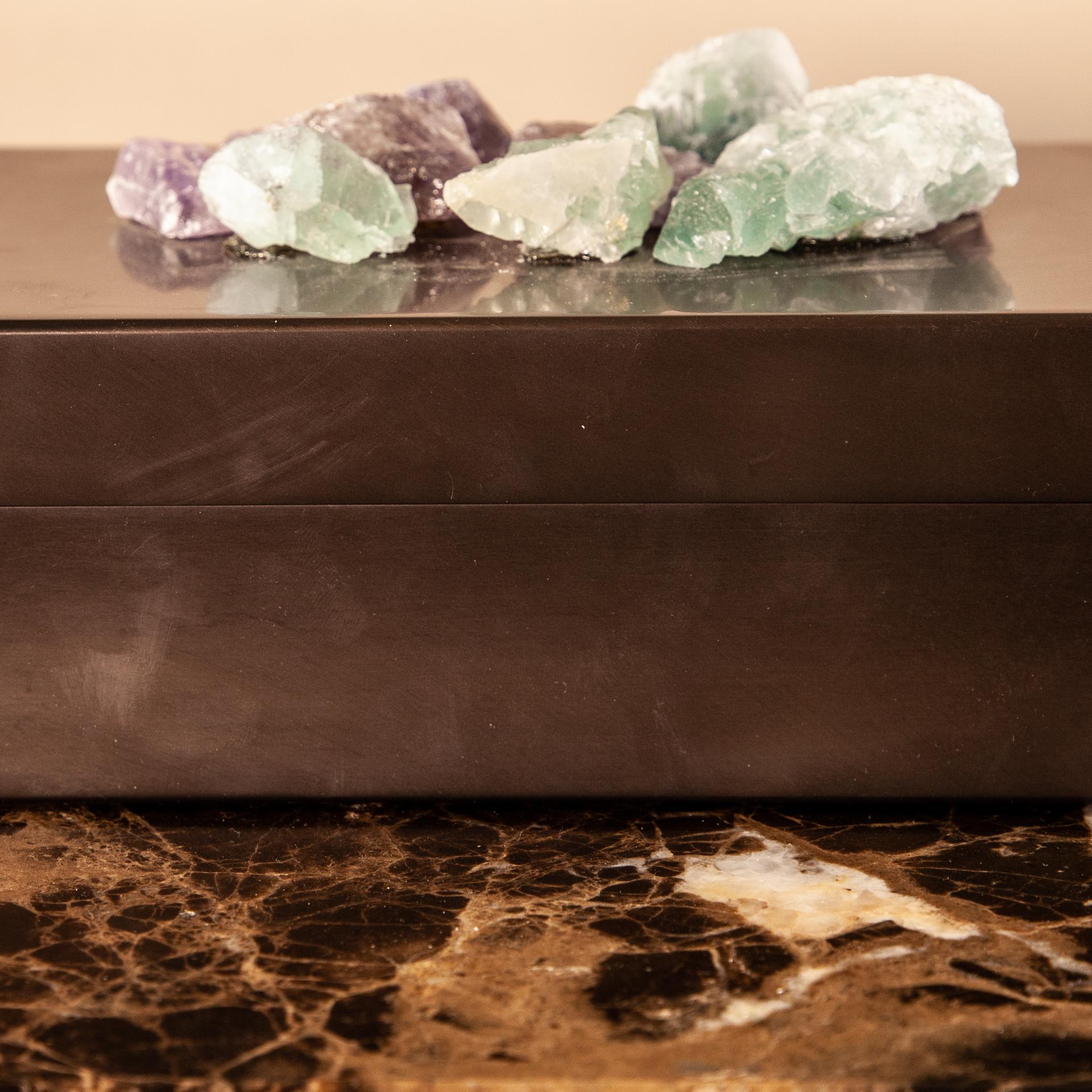 Italian Decorative Box Solid Brass with Fluorite Natural Crystals For Sale