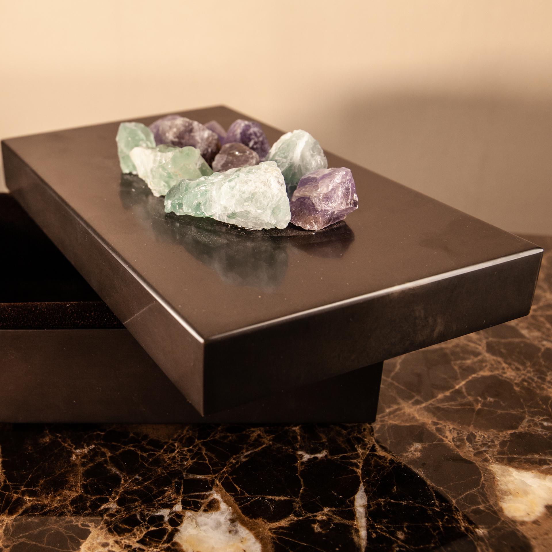 Decorative Box Solid Brass with Fluorite Natural Crystals For Sale 3