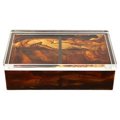 Vintage Decorative Box Tortoiseshell Effect Lucite Christian Dior Style, Italy, 1980s