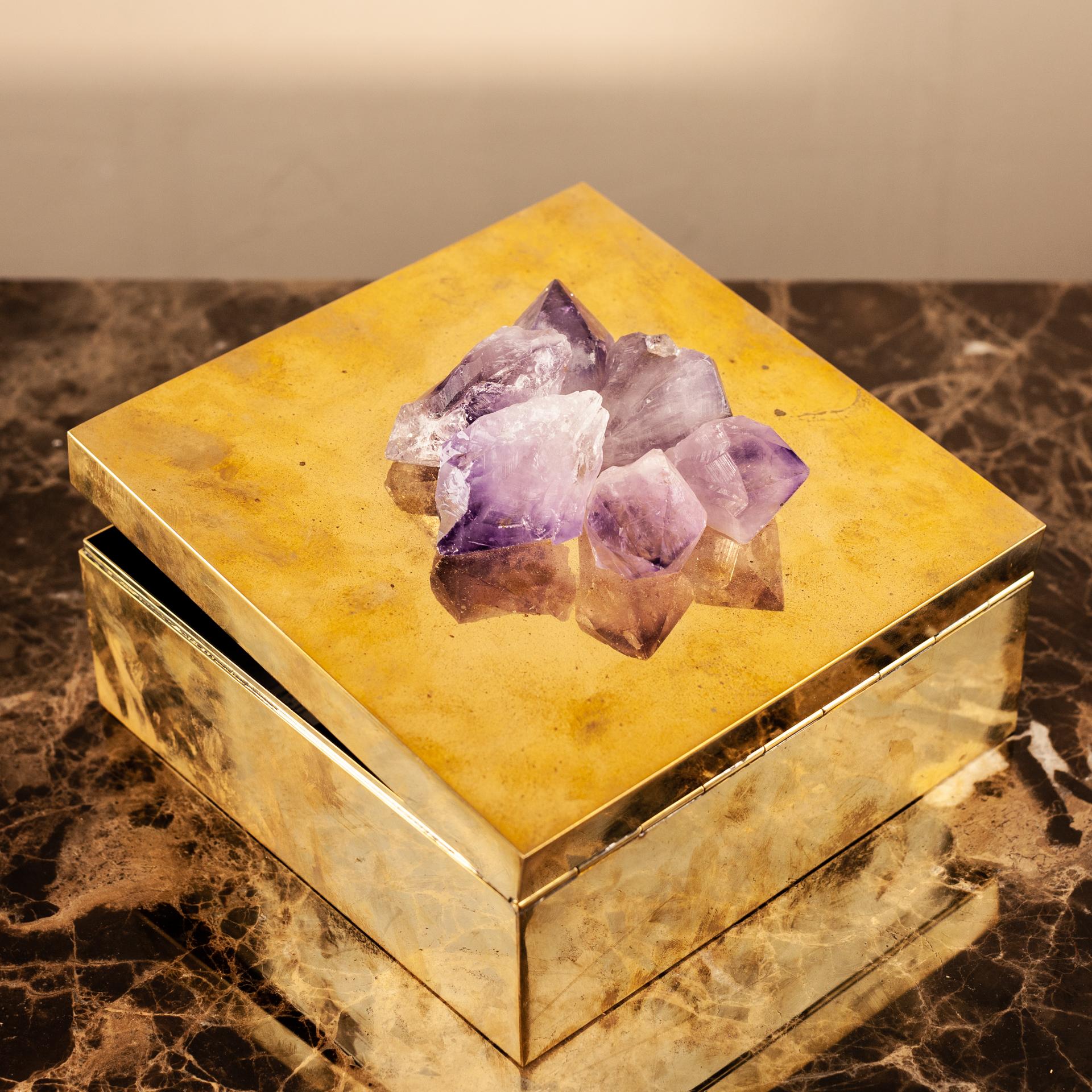 Italian Decorative Box with Fluorite Crystals Elements For Sale