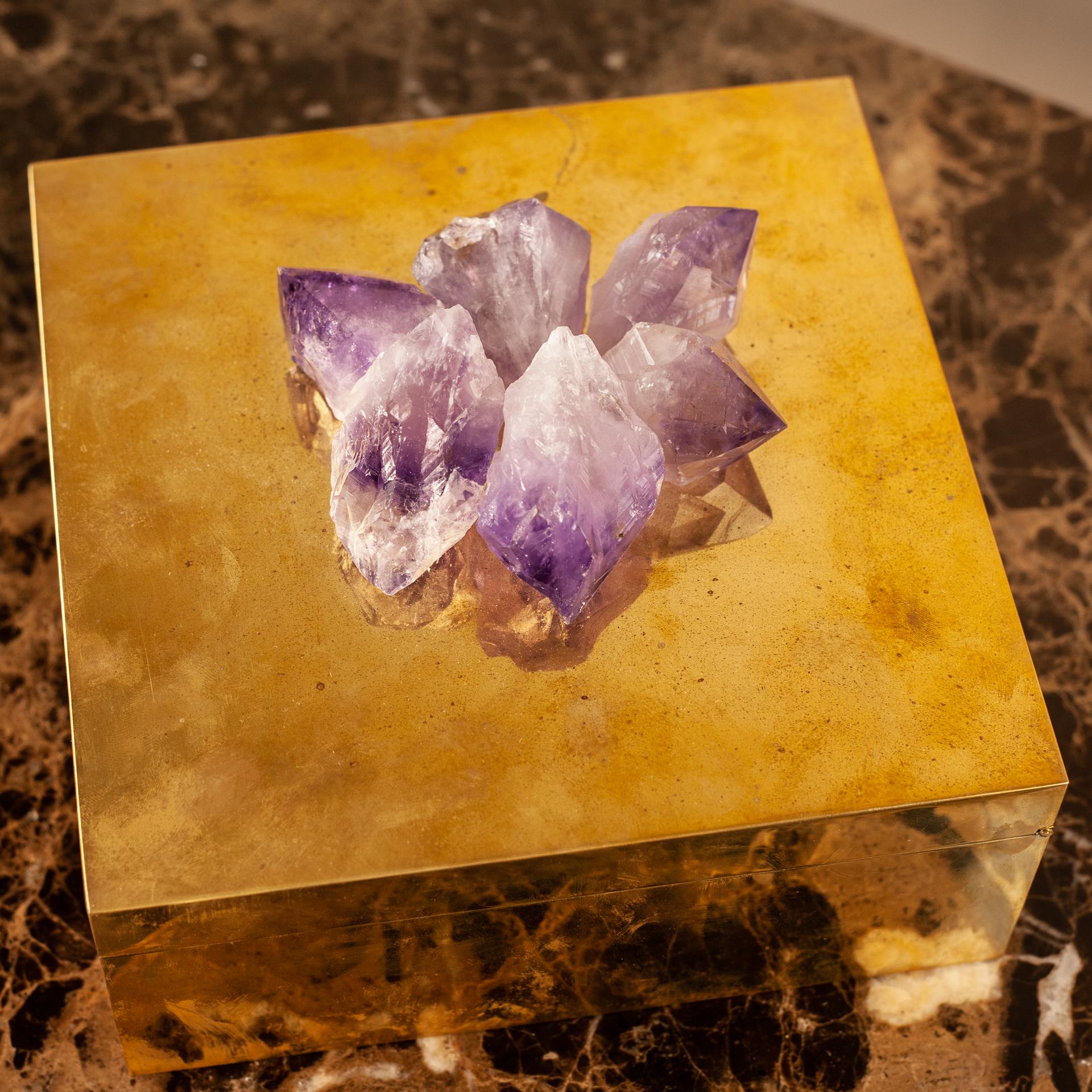 Contemporary Decorative Box with Fluorite Crystals Elements For Sale