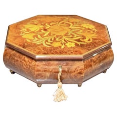 Scatola decorativa con chiave, Scatola portagioie musicale italiana Scatola marrone in legno vintage