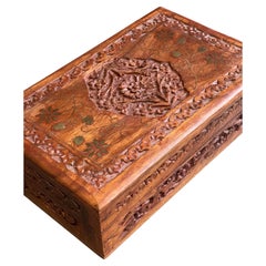 Dekorative Box mit Deckel, Vintage Wooden Brown Jewellery Box, Hand geschnitzt bronziert