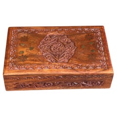 Decorative Box with lid, Vintage Wooden Brown Jewellery Box, Hand Carved Bronzed