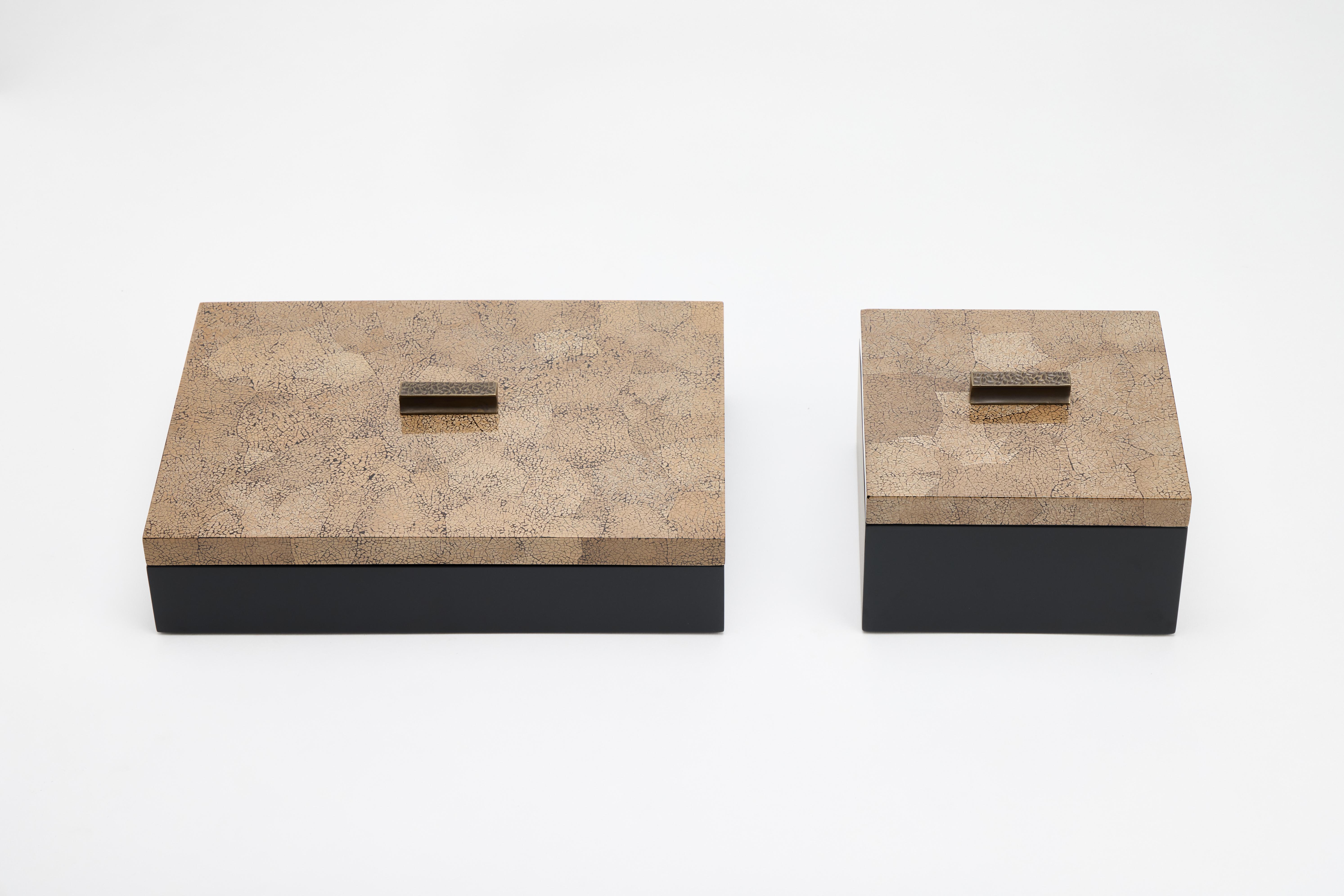 Decorative Boxes, ELLA by Reda Amalou Design, 2016 - Black & Brown Mat Lacquer For Sale 5