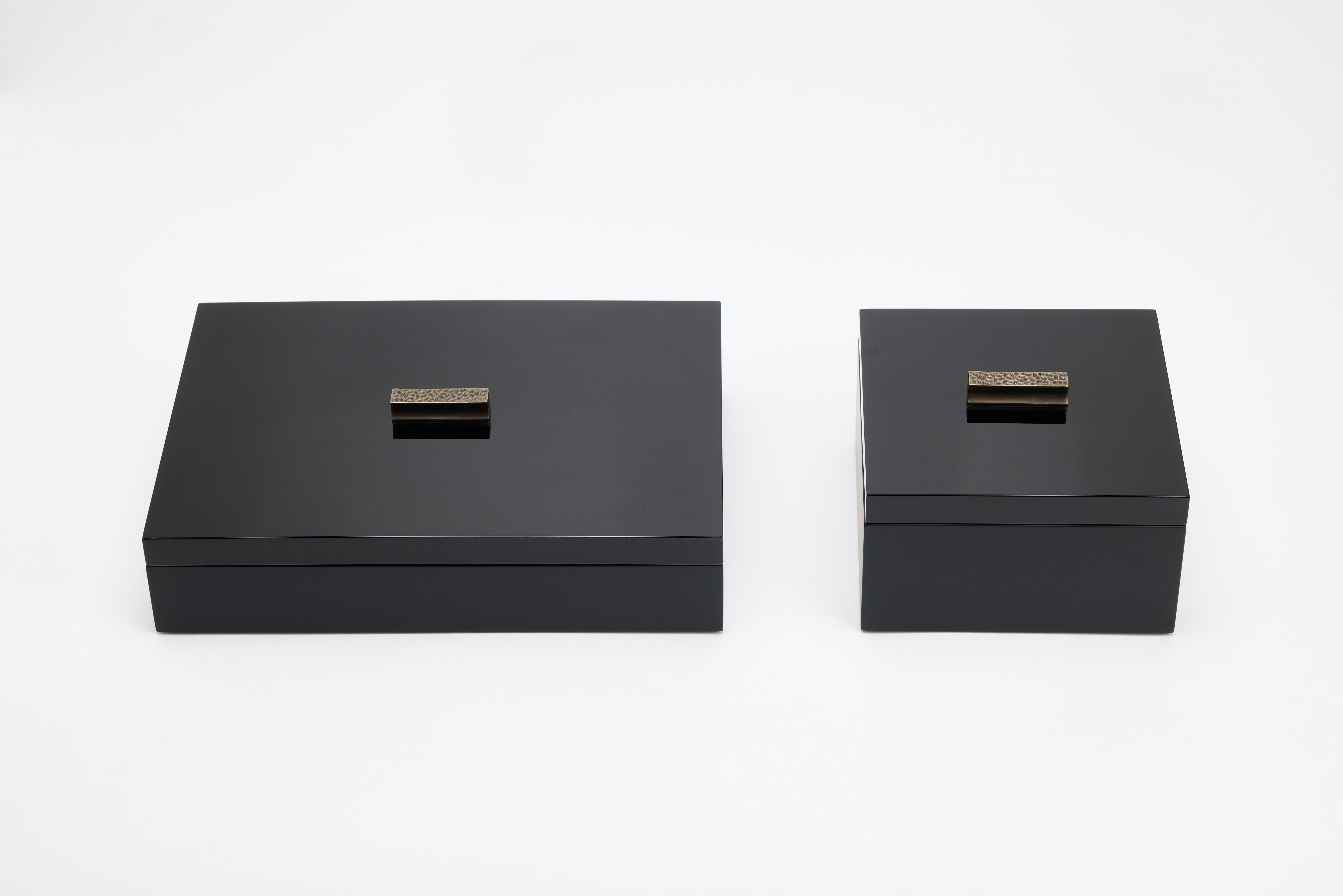 Decorative Boxes, ELLA by Reda Amalou Design, 2016 - Black & Brown Mat Lacquer For Sale 3