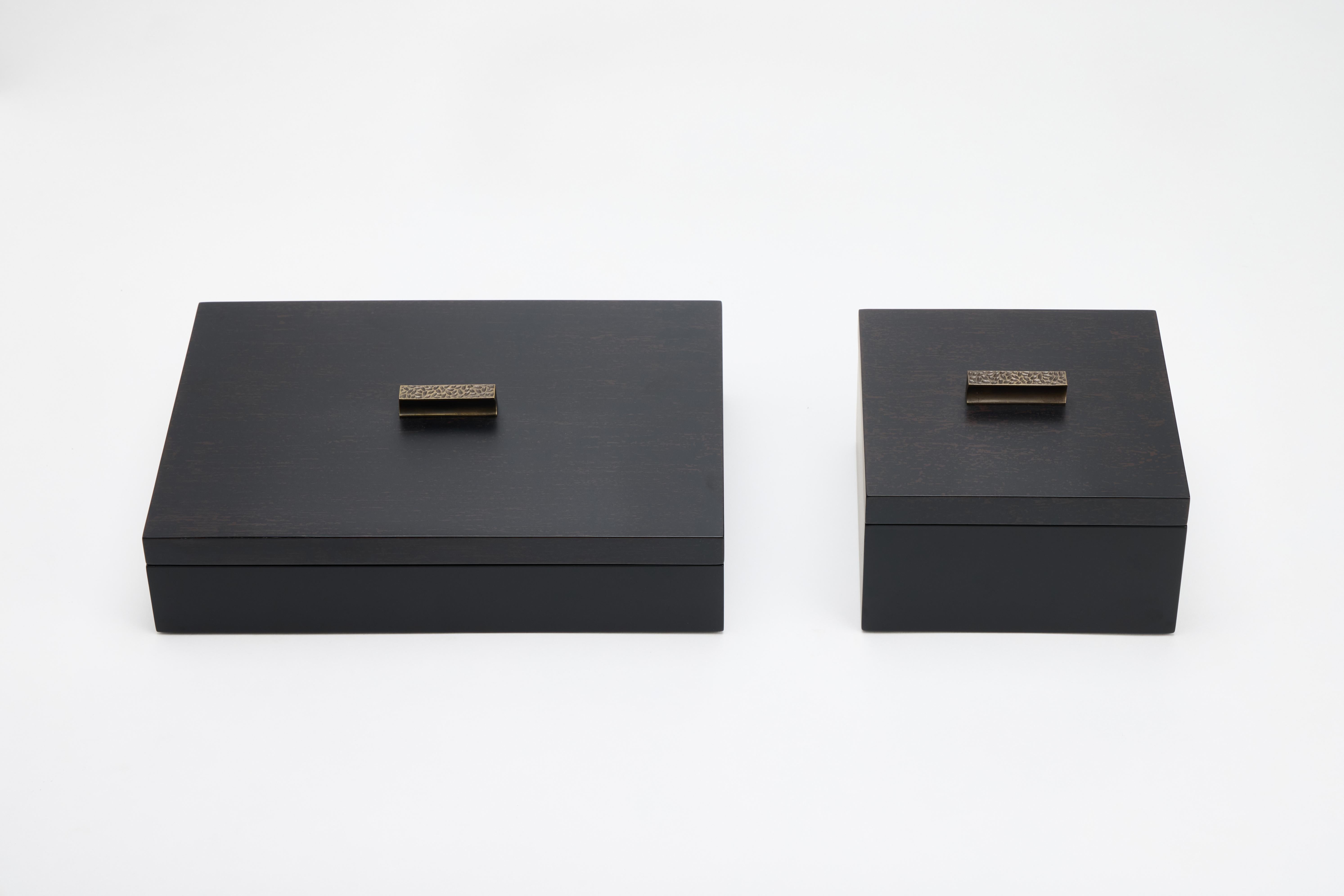 Decorative Boxes, ELLA by Reda Amalou Design, 2016 - Black & Brown Mat Lacquer For Sale 4