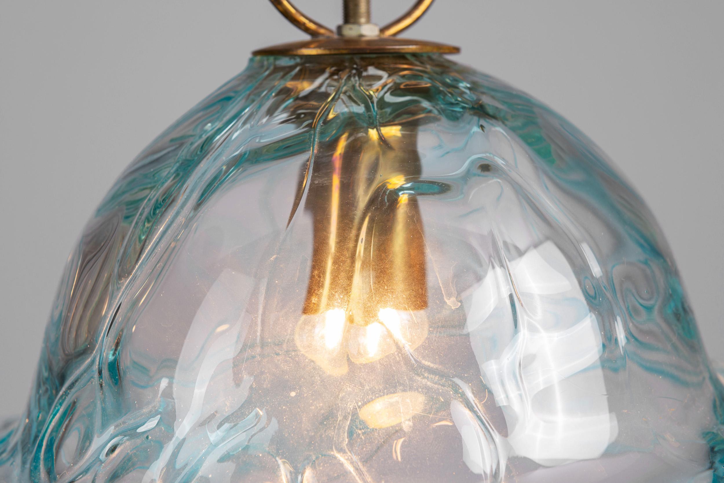 Decorative Brass and Murano Glass Pendant Lamp, Italy 1950s For Sale 5