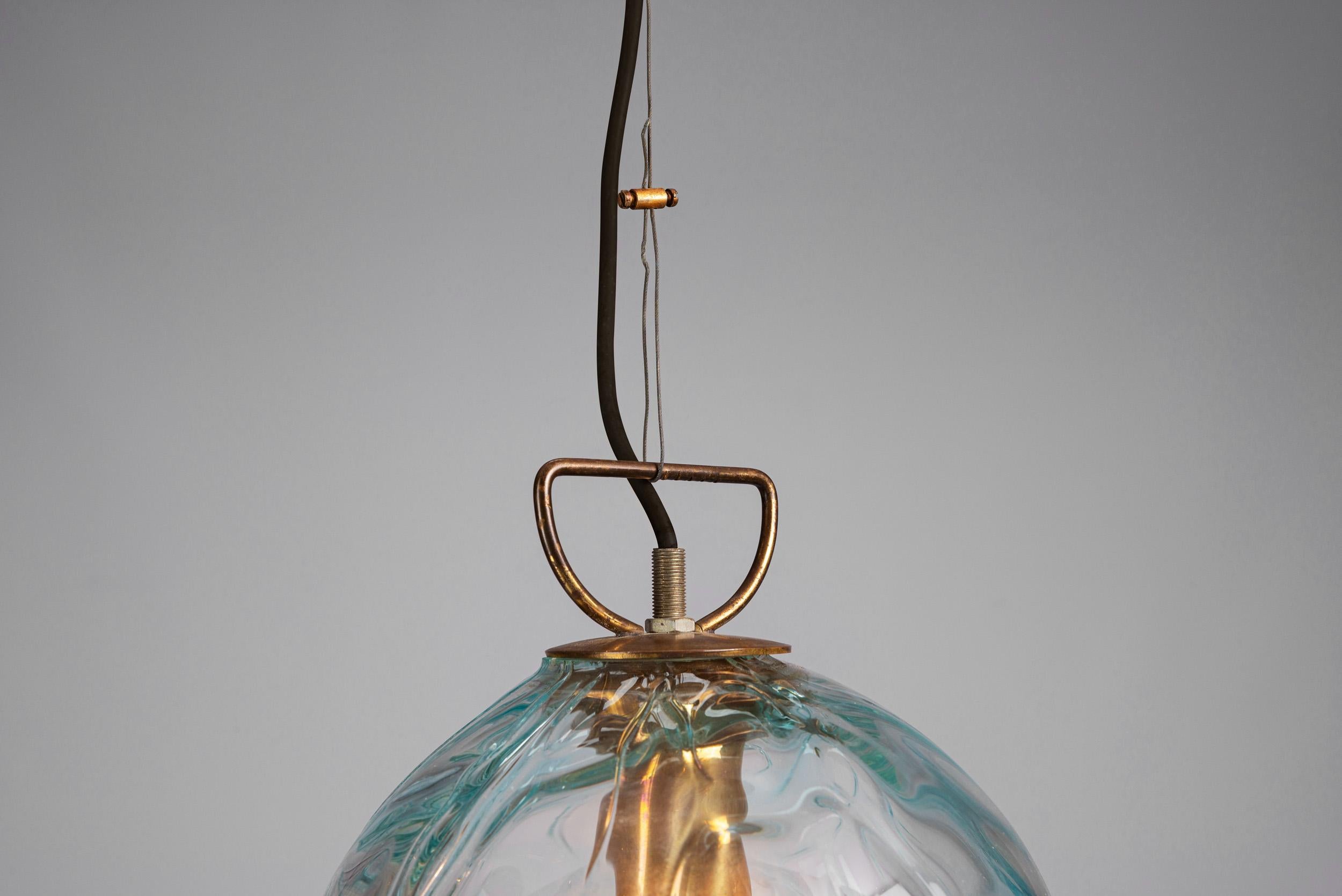 Decorative Brass and Murano Glass Pendant Lamp, Italy 1950s For Sale 6